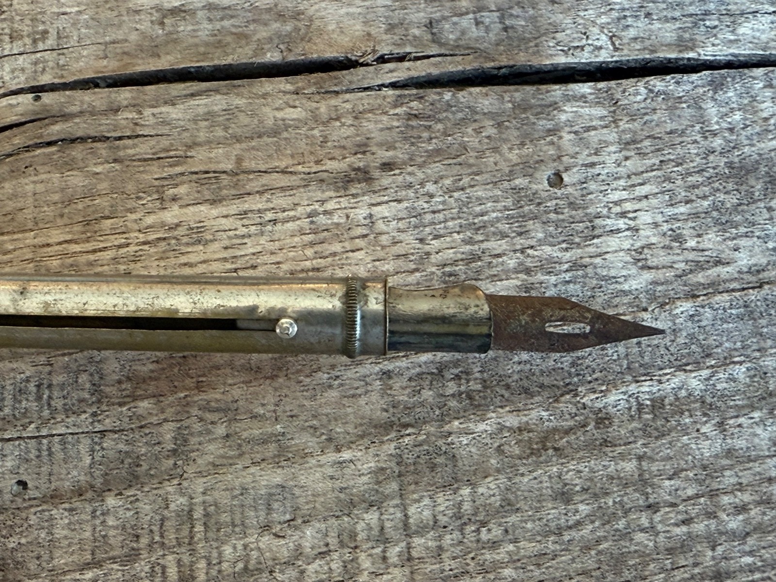 Rare vintage metal folding name stamp & pencil dip calligraphy pen all in one