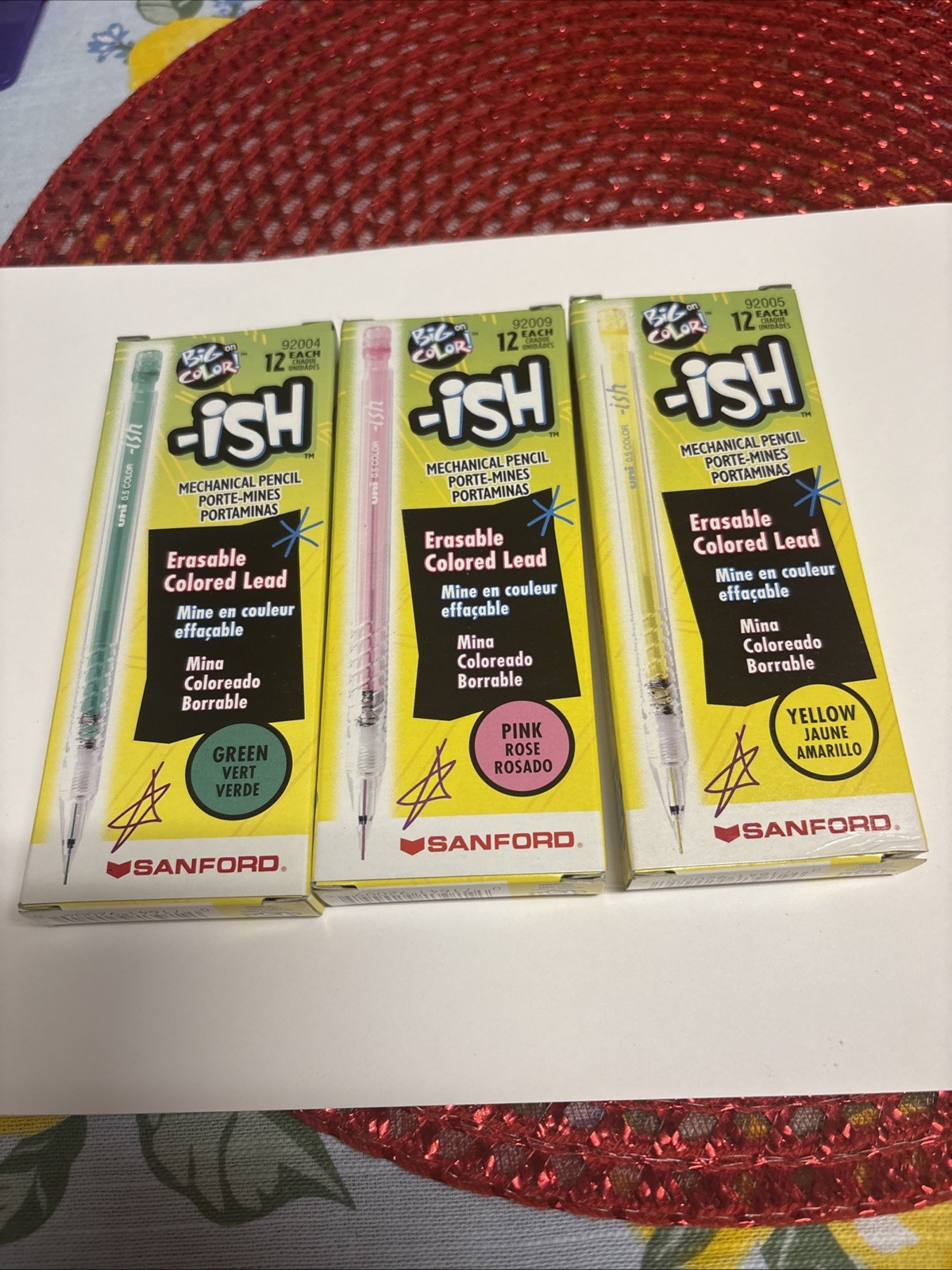 VTG Sanford ISH Erasable Colored Mechanical Pencils Green/Pink/Yellow-11 each!