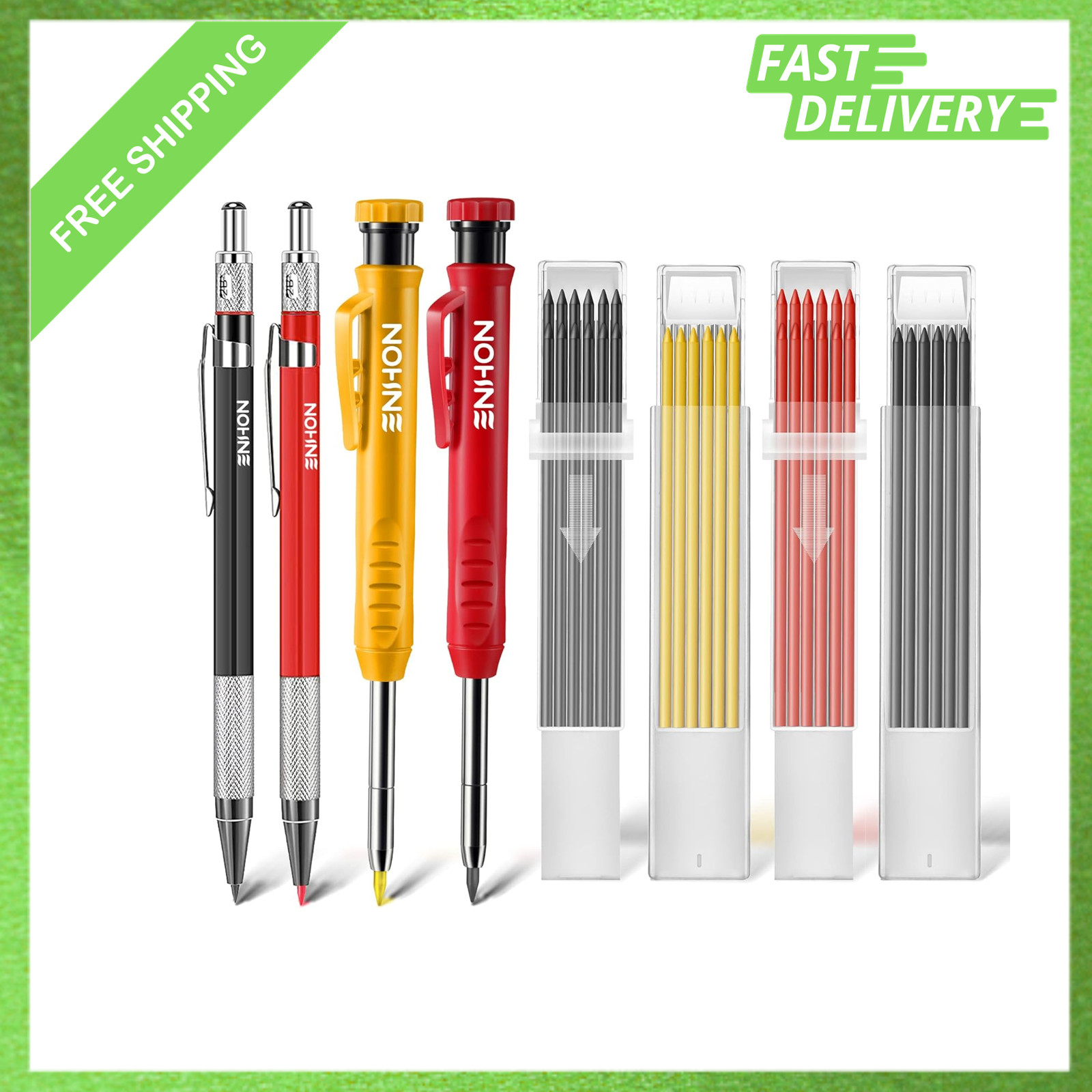Mechanical Carpenter Pencils Set with Sharpener, 36 Refills, Woodworking Marking