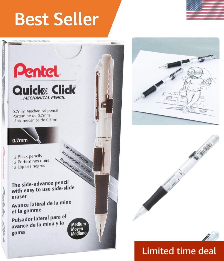 Quick Click Mechanical Pencil, 0.7mm, Medium, Black Barrel, Box of 12 Pencils