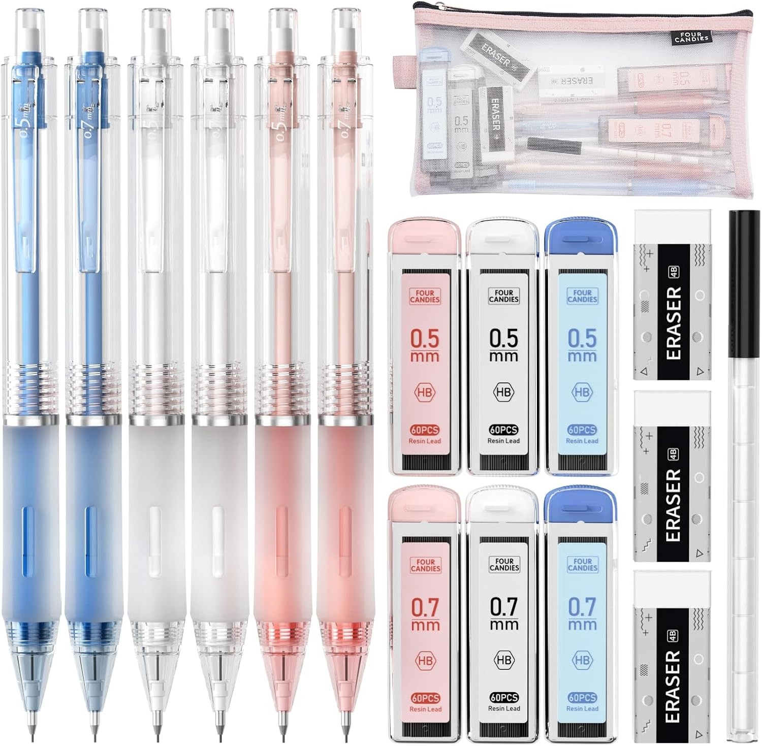 Four Candies 6pk Aesthetic 0.5 0.7mm Mechanical Pencils