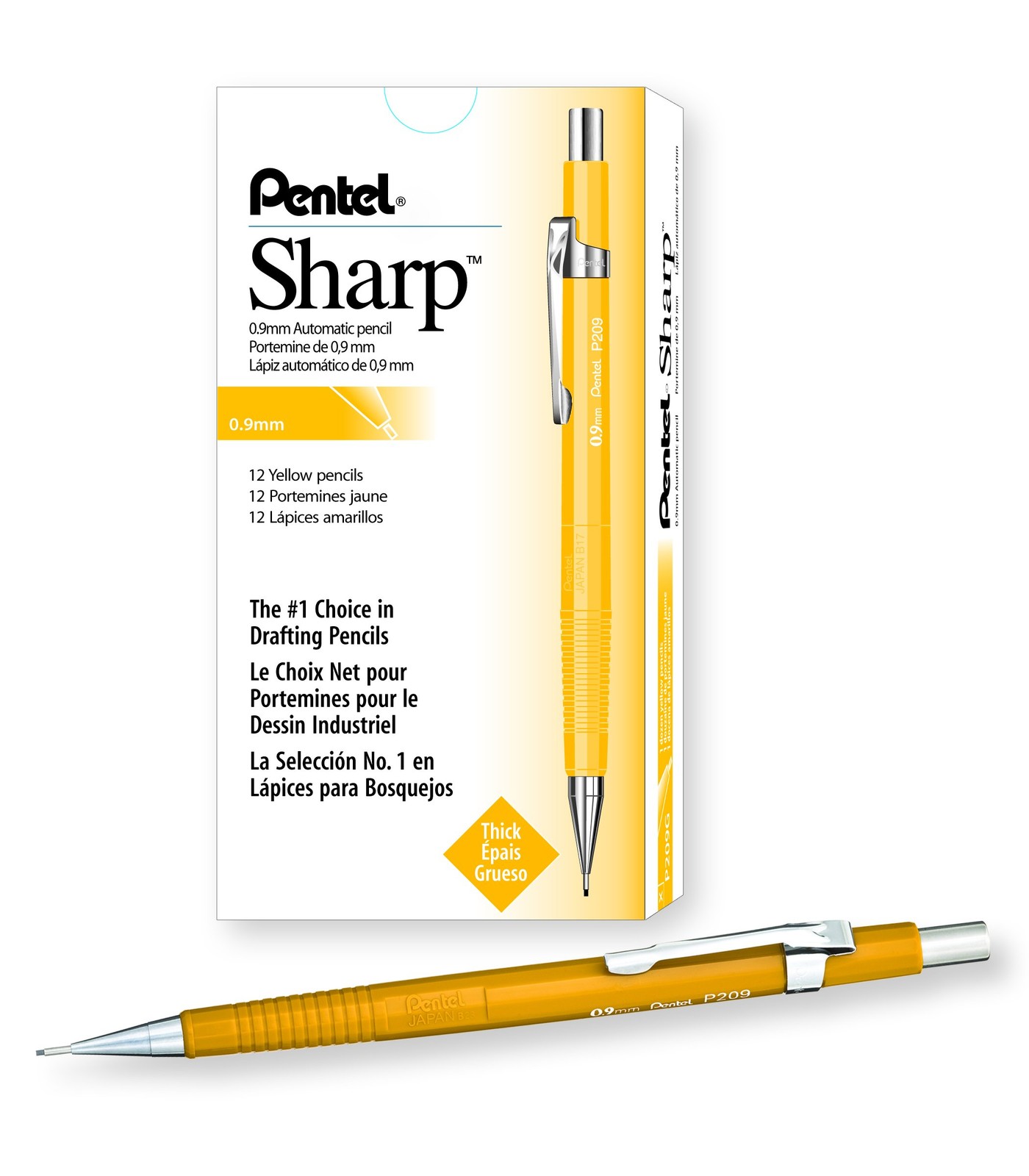 MECHANICAL PENCIL Yellow Barrel 0.9mm Lead Size Box of 12 PENTEL