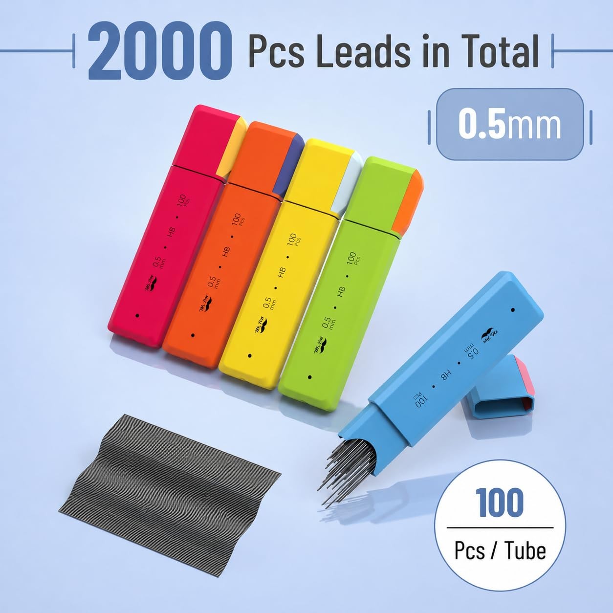 5 mm Mechanical Pencil Lead Refills 0.5 mm 20 Pack 2000 pcs Lead Refills for