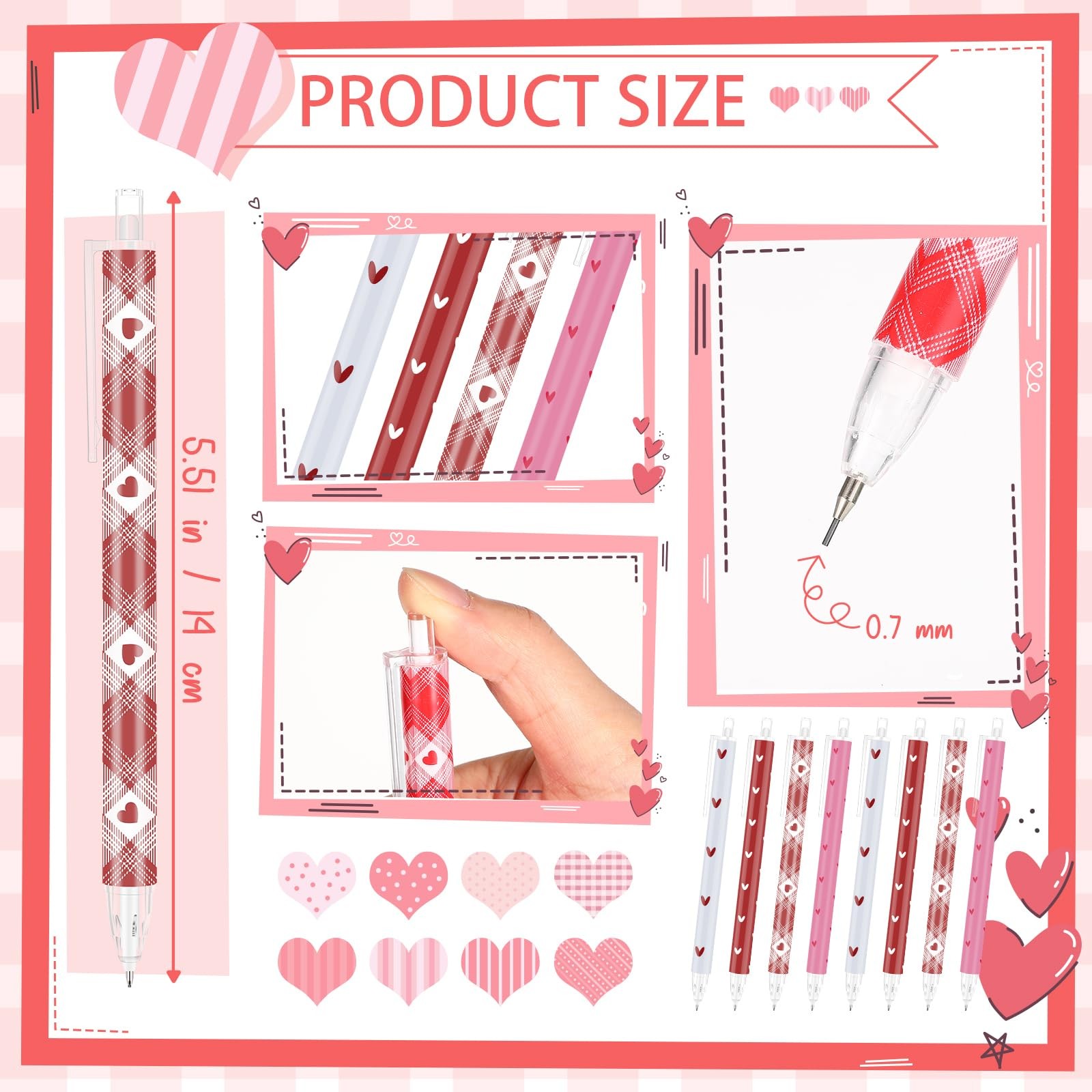 Sayglossy 100 Pcs Cute Heart Mechanical Pencils Bulk 0.7mm Stackable Fun Mech…