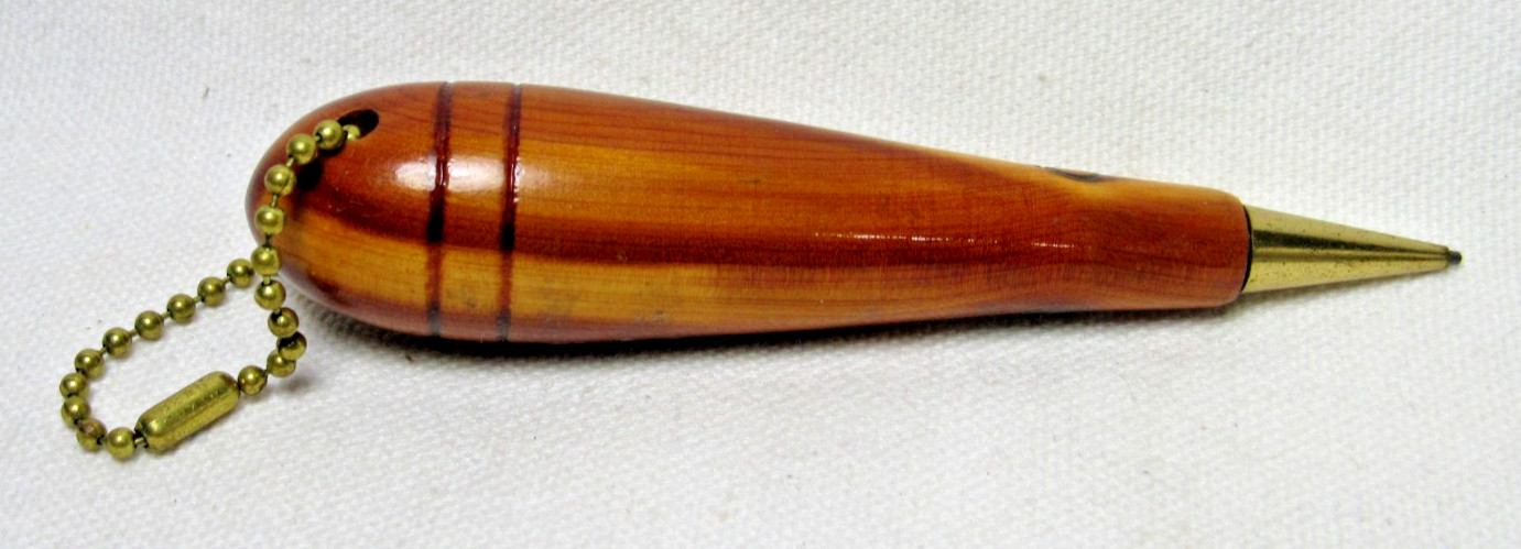 Vintage 1960’s Wood Teardrop Shaped Mechanical Pencil Keyring Mandan N.D.