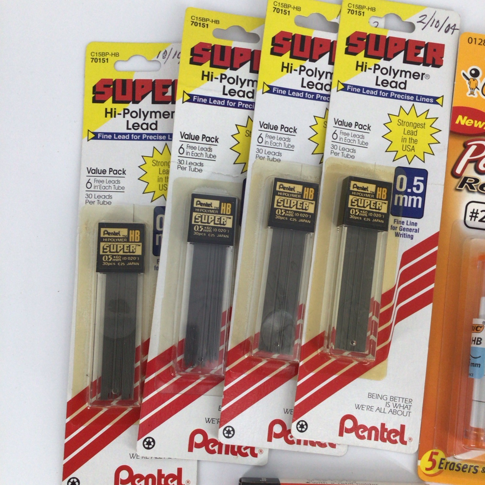 Pentel Super Hi-Polymer Mechanical Pencil Refill Lead 0.5mm HB & Eraser Lot