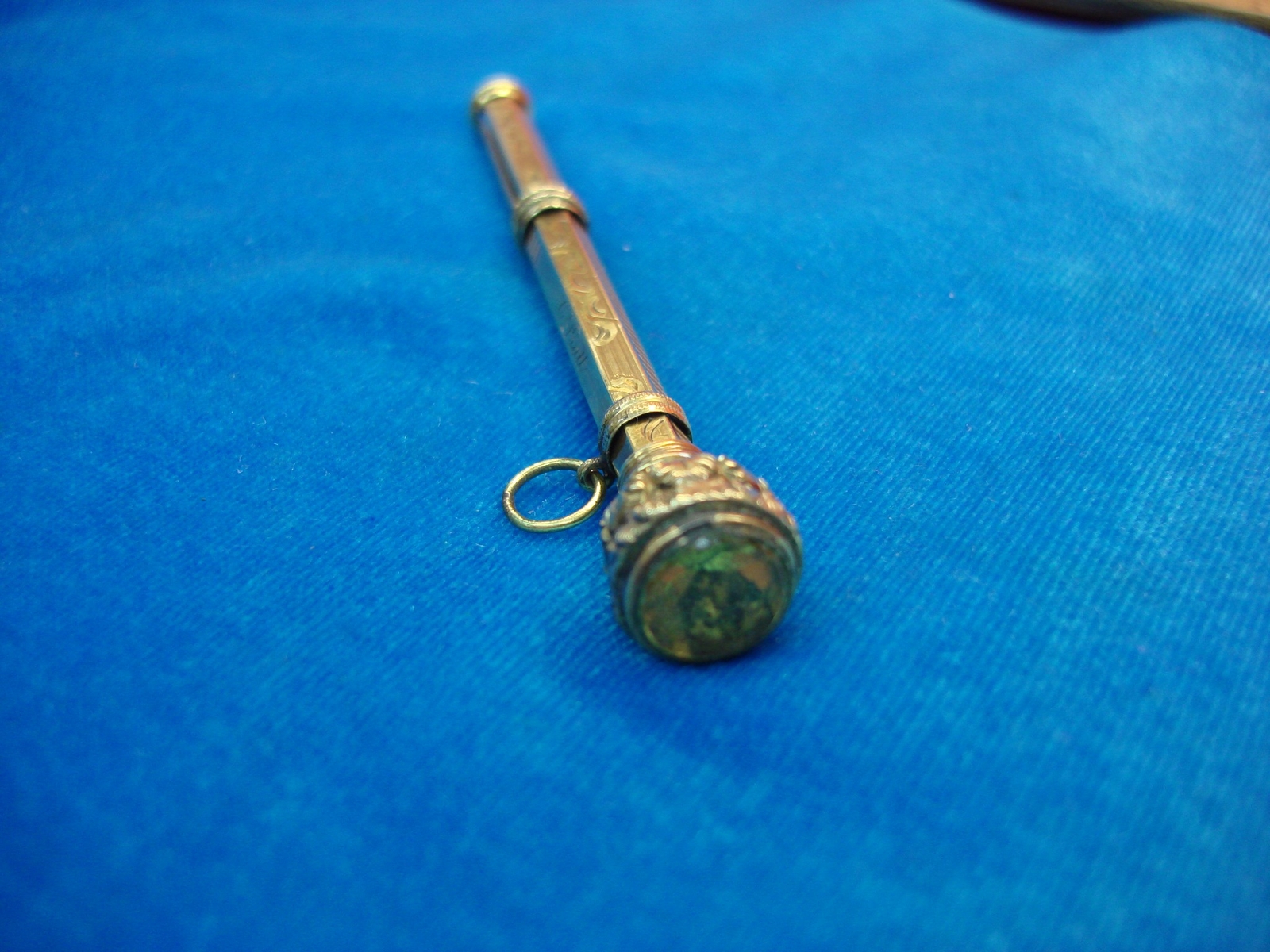 ANTIQUE MECHANICAL PENCIL WITH CITRINE GLASS TOP – GOLD FILLED – NICE CONDITION
