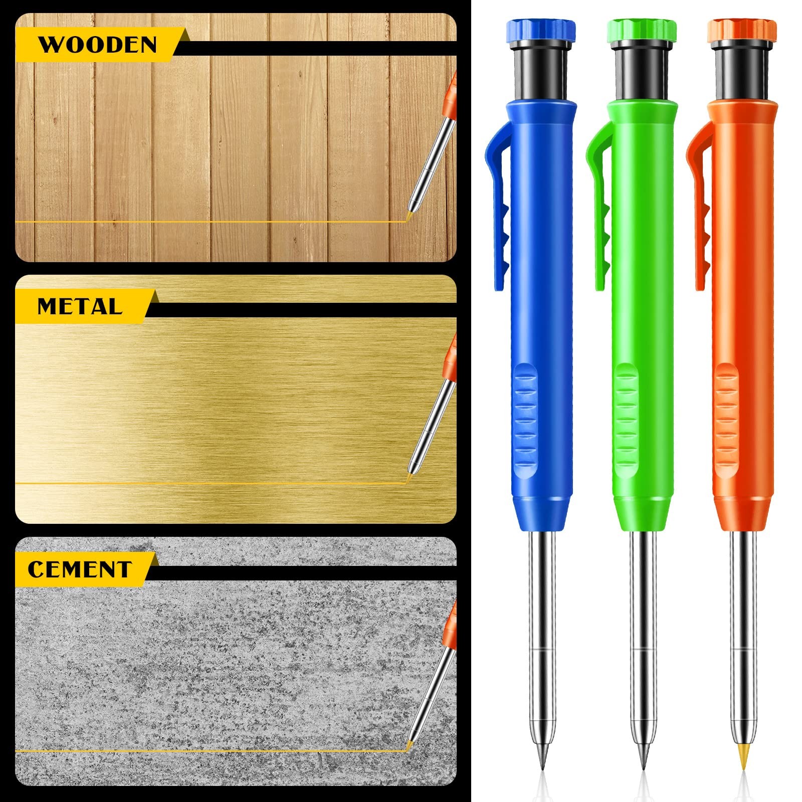 Sabary 10 Pcs Solid Carpenter Pencils with 60 Pcs 2.8mm Refills Long Nosed De…
