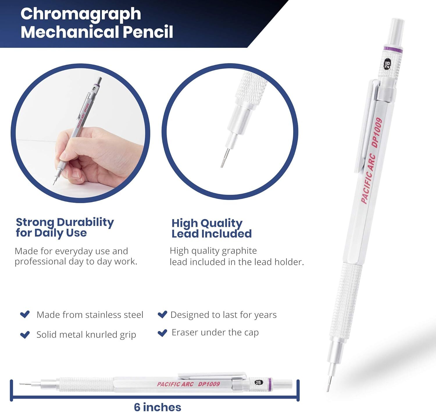 Pacific Arc Chromograph Mechanical Pencil .9 mm Silver Barrel Adjustable