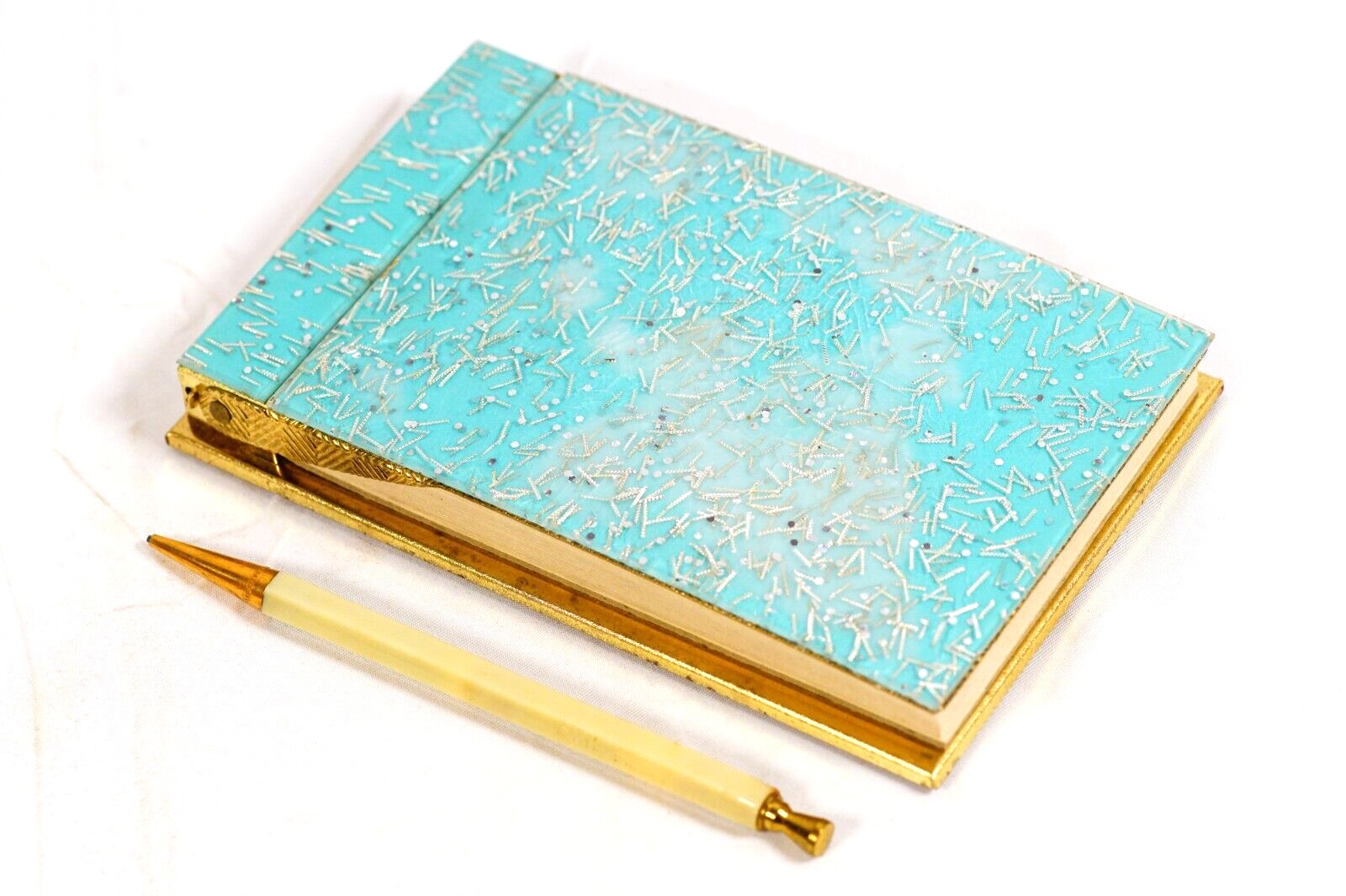 1950s Stik Mechanical Pencil & Rare Mini Acrylic Glitter Folder Writing Pad