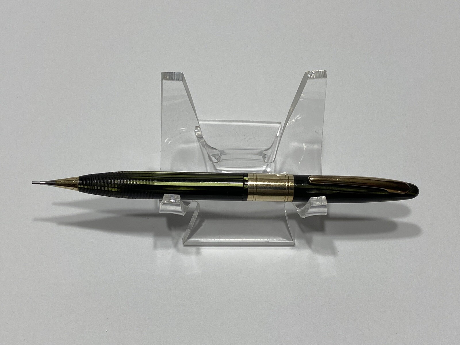 SHEAFFER 500 GREEN AND BLACK STRIPES GOLD BAND AND TRIM PENCIL