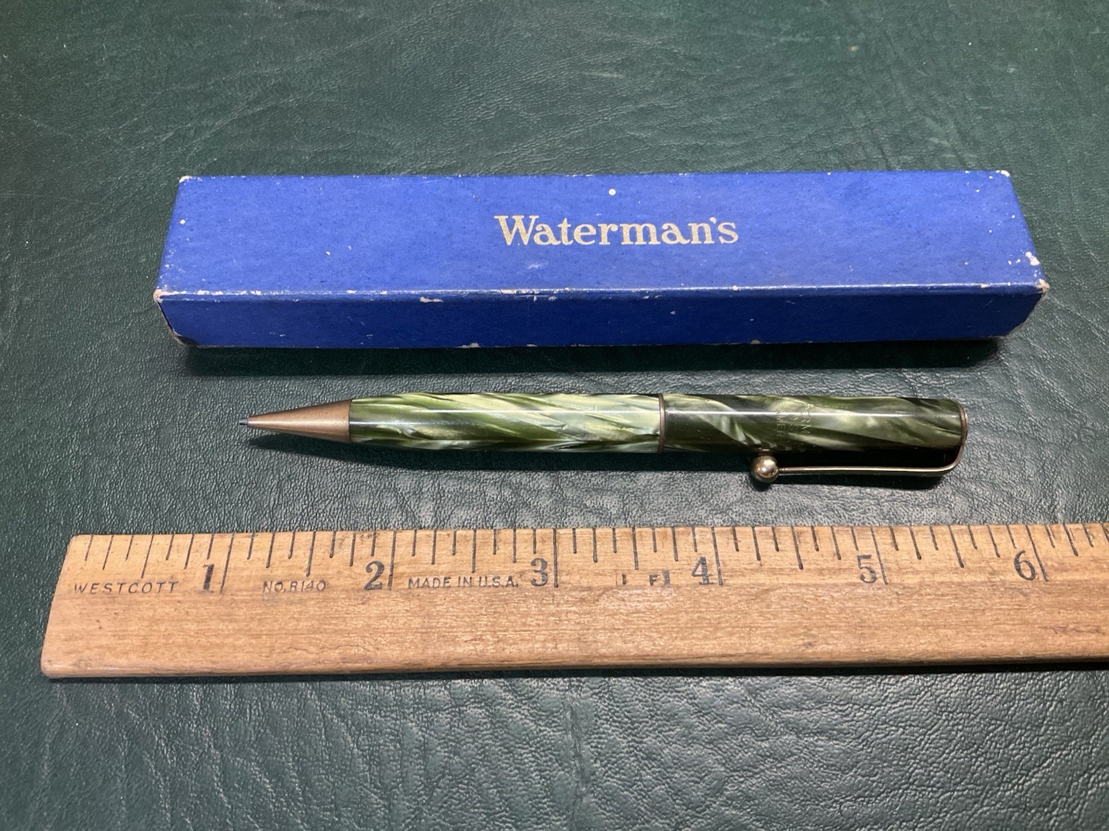 Vintage Waterman’s Mechanical Pencil Green Marble in Box