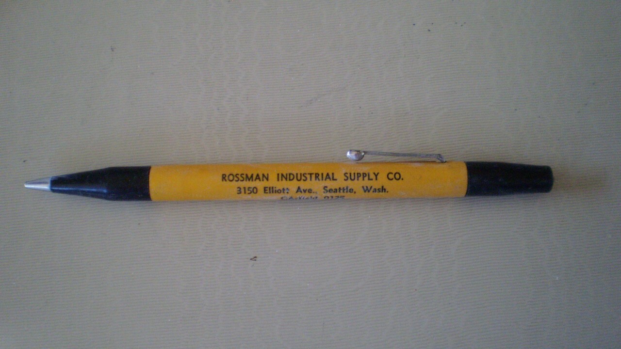 VINTAGE MECH PENCIL SCRIPT ROSSMAN INDUSTRIAL SUPPLY CO SEATTLE WASH 1244