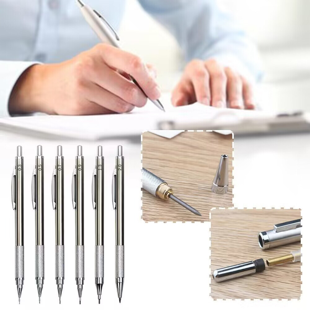 7pcs Mechanical Pencil Black Pencil Writing And Drawing Professional Pen Metal
