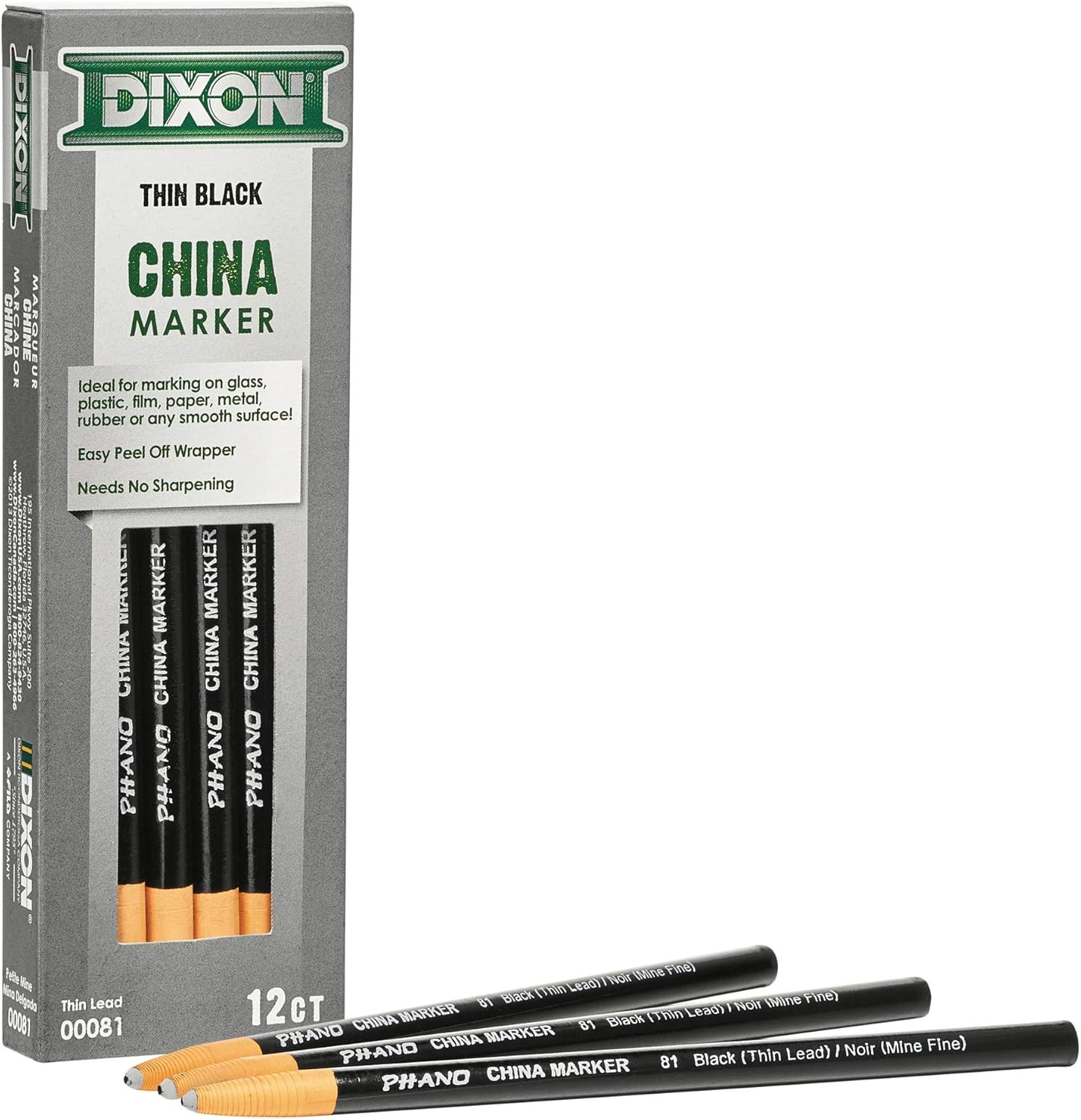 Dixon China Marker, Black, Thin Lead, Dozen