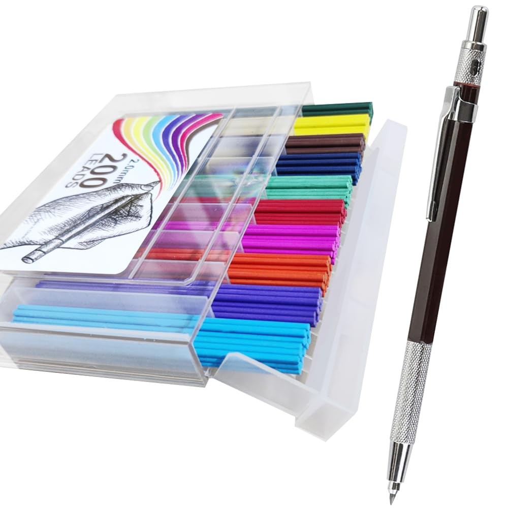 200pcs Mechanical Pencil Lead 2.0 Mm Colored Lead Refills with 1 Mechanical P…