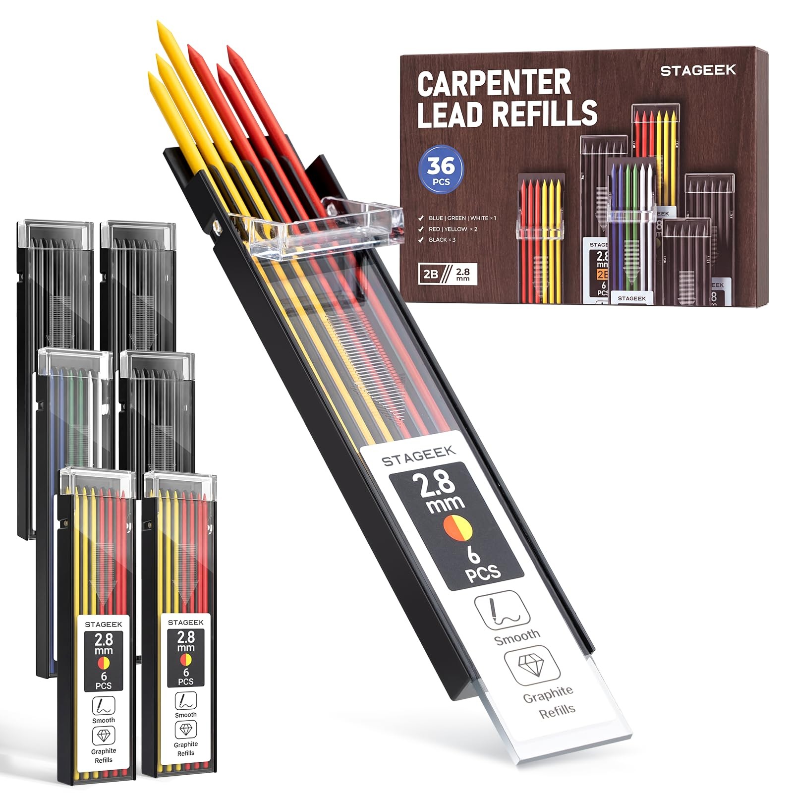 36PCS Carpenter Pencil Refills, 2.8mm Lead Refills, Break Resistant for Mecha…