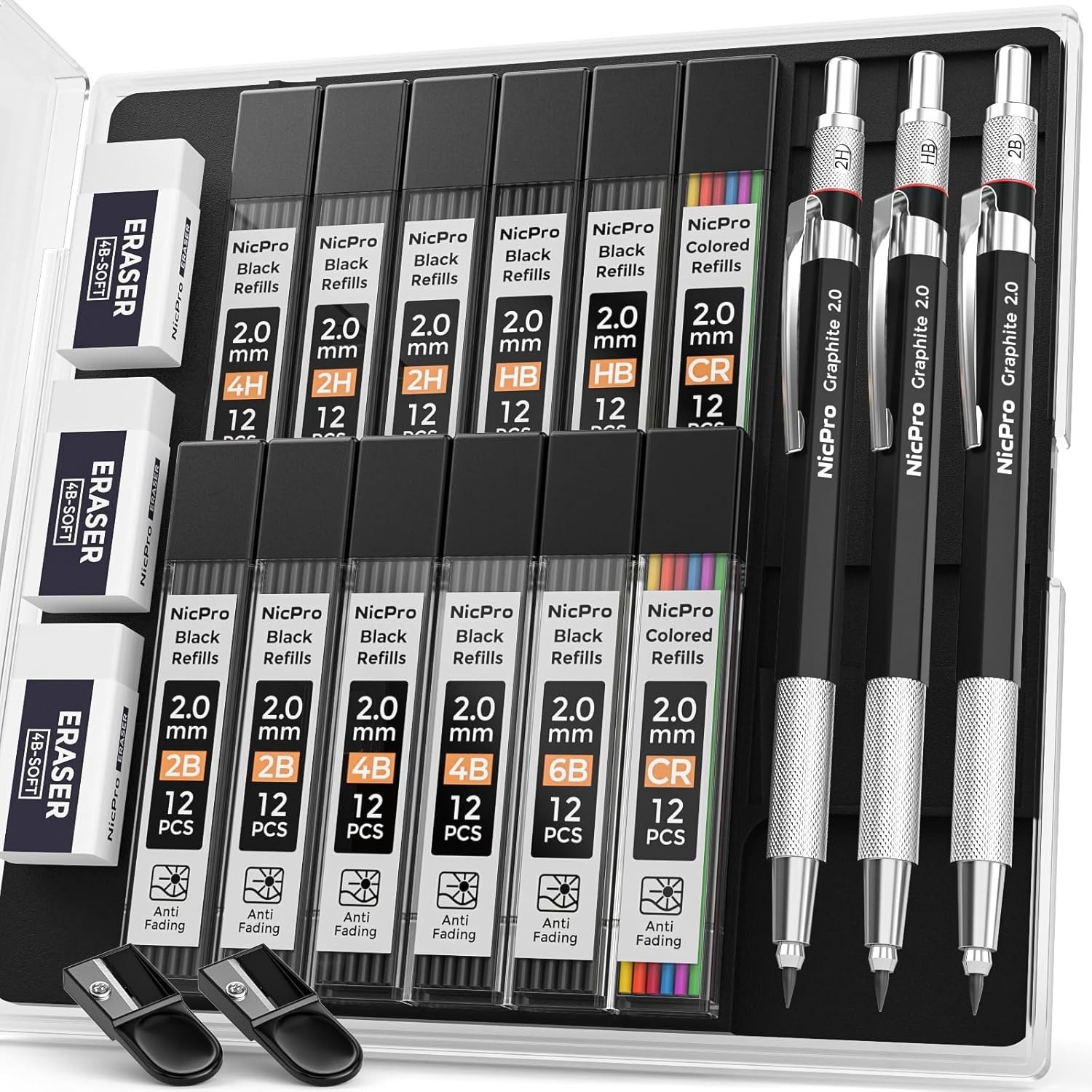 Graphite 2mm Mechanical Pencil Set with Full Brass Body – Ergonomic Grip & Case