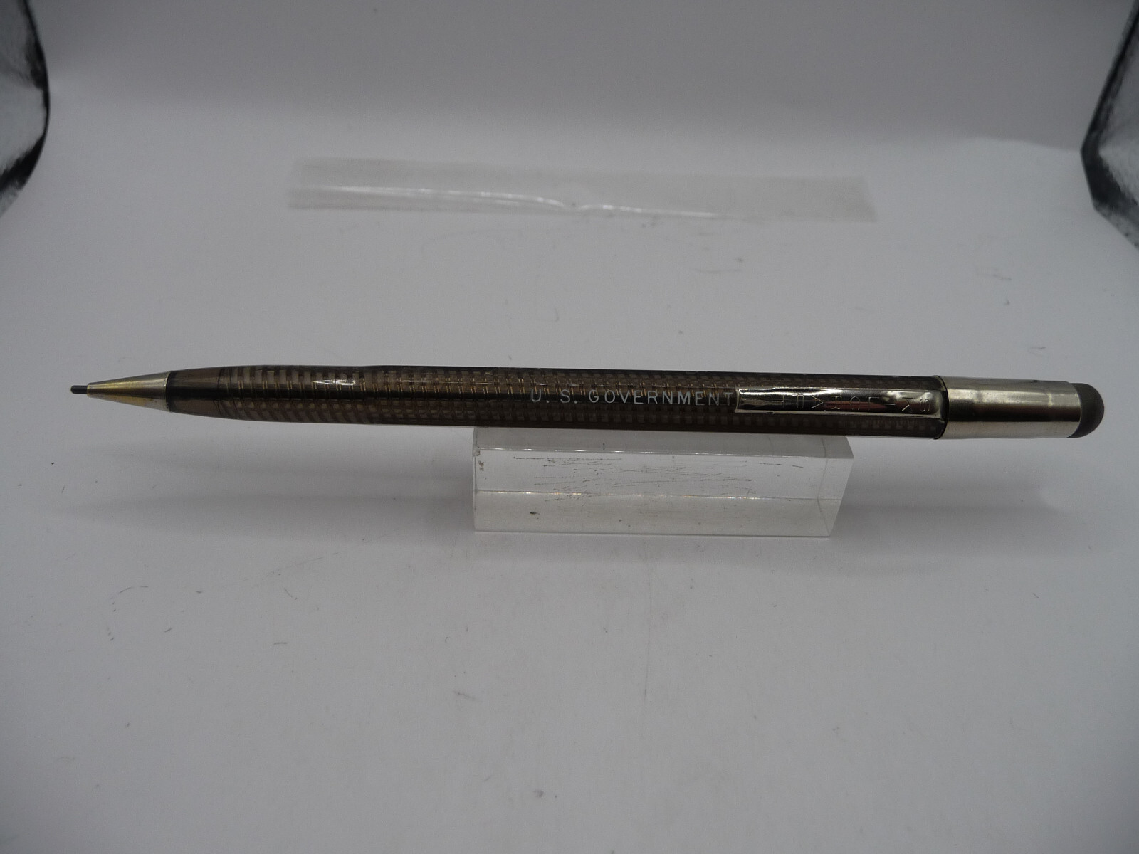 Scripto Vintage Transparent Black Pencil l.lmm working–U.S. GOVERNMENT