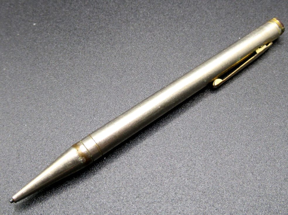 3 3/4″ Mascot Twist Mechanical Pencil w Red Jeweled Tip – Goldtone Color is worn