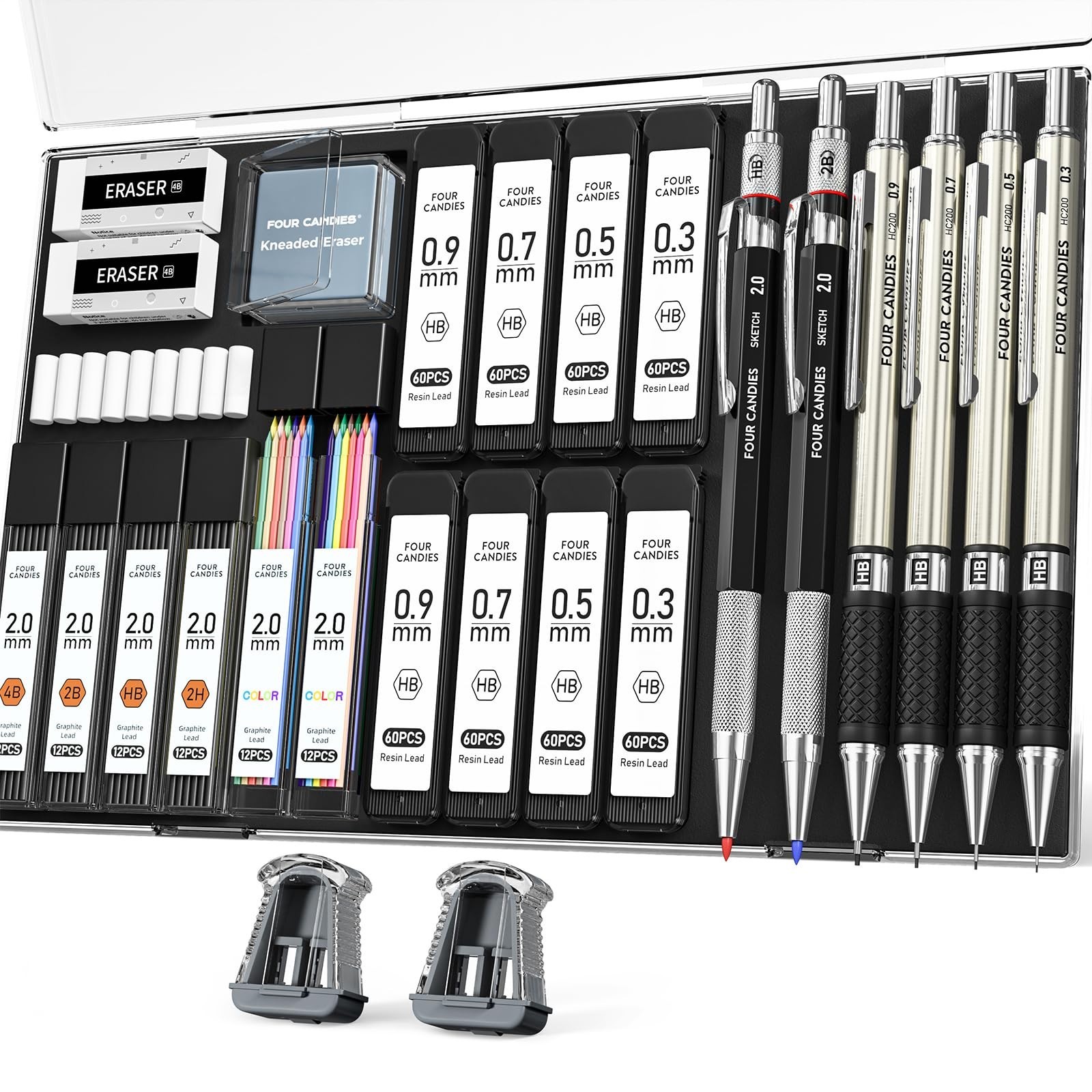 27PCS Mechanical Pencil Set with Case, 0.3-0.9mm Pencils & 552 Lead Refills, Art