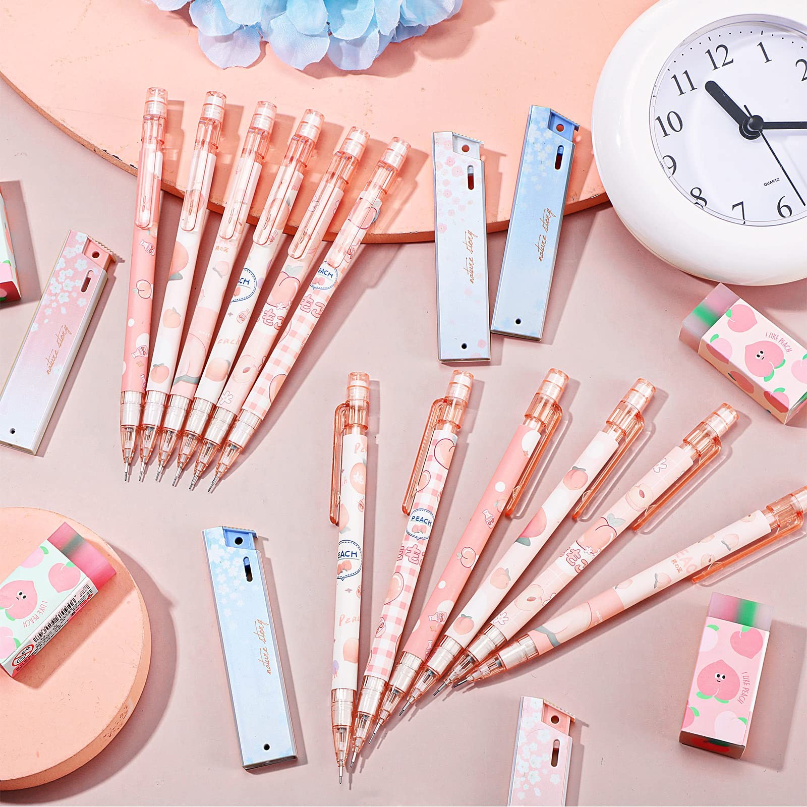 30 Pcs Kawaii Peach Mechanical Pencil Gift Set 12 Mechanical Japanese Pencils…