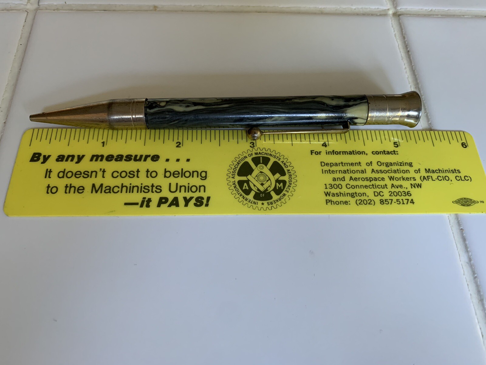 Mechanical Pencil 14K Gold Plated Gray and Cream Marbled Unbranded 5.25”