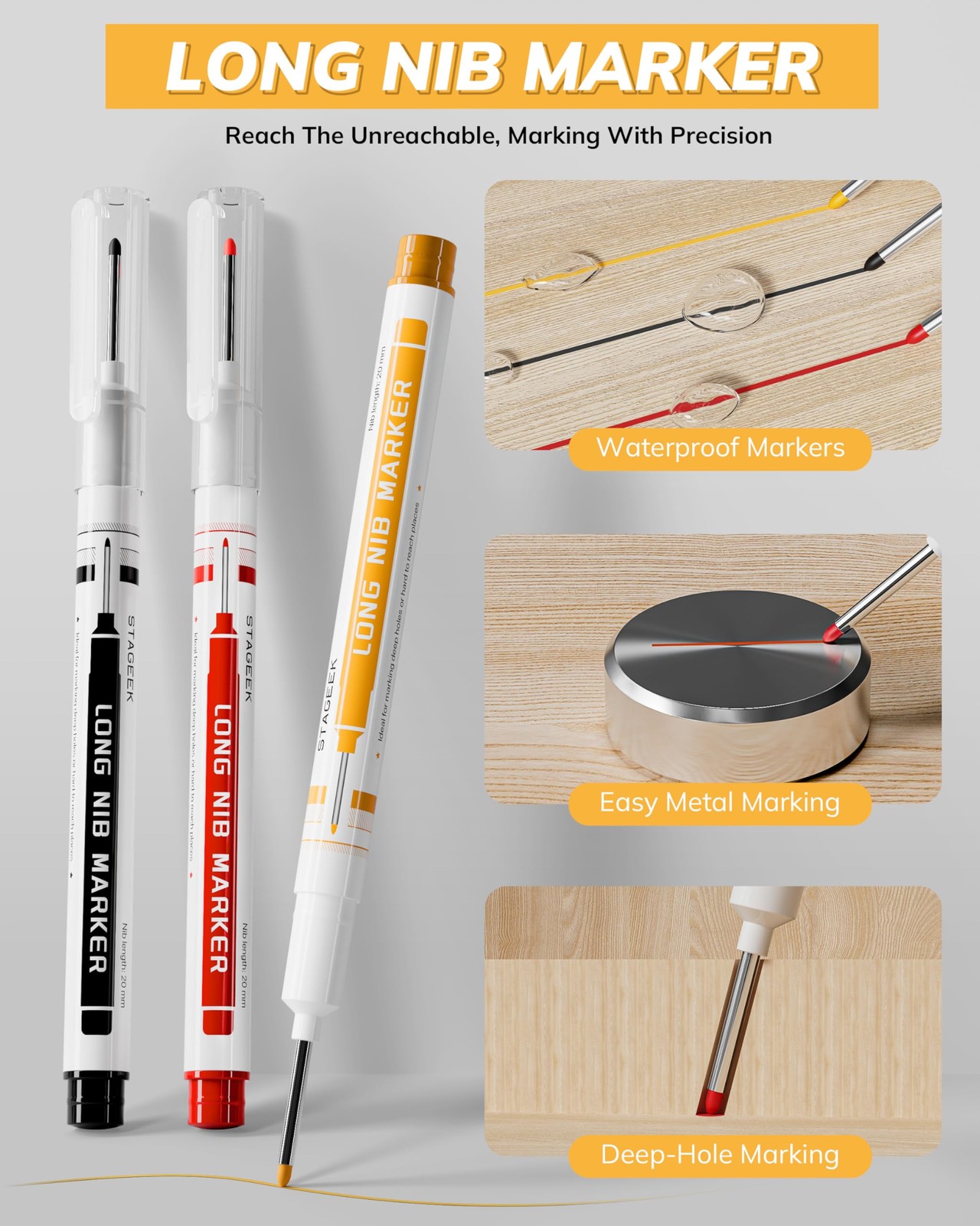 STAGEEK 3 Pack Carpenter Pencils with Sharpener, Mechanical Red/Black/Yellow