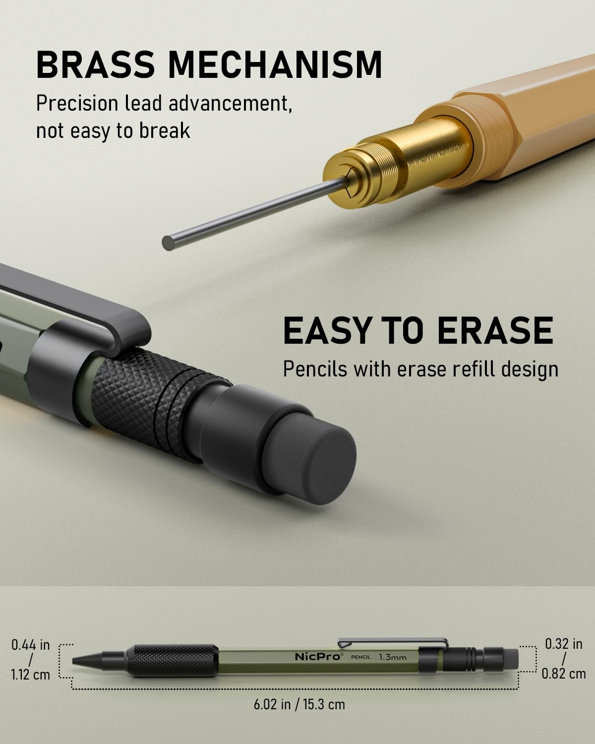 3 PCS 1.3 mm Mechanical Pencil Set 3 Colors with 36 Lead Refill, 3 Eraser