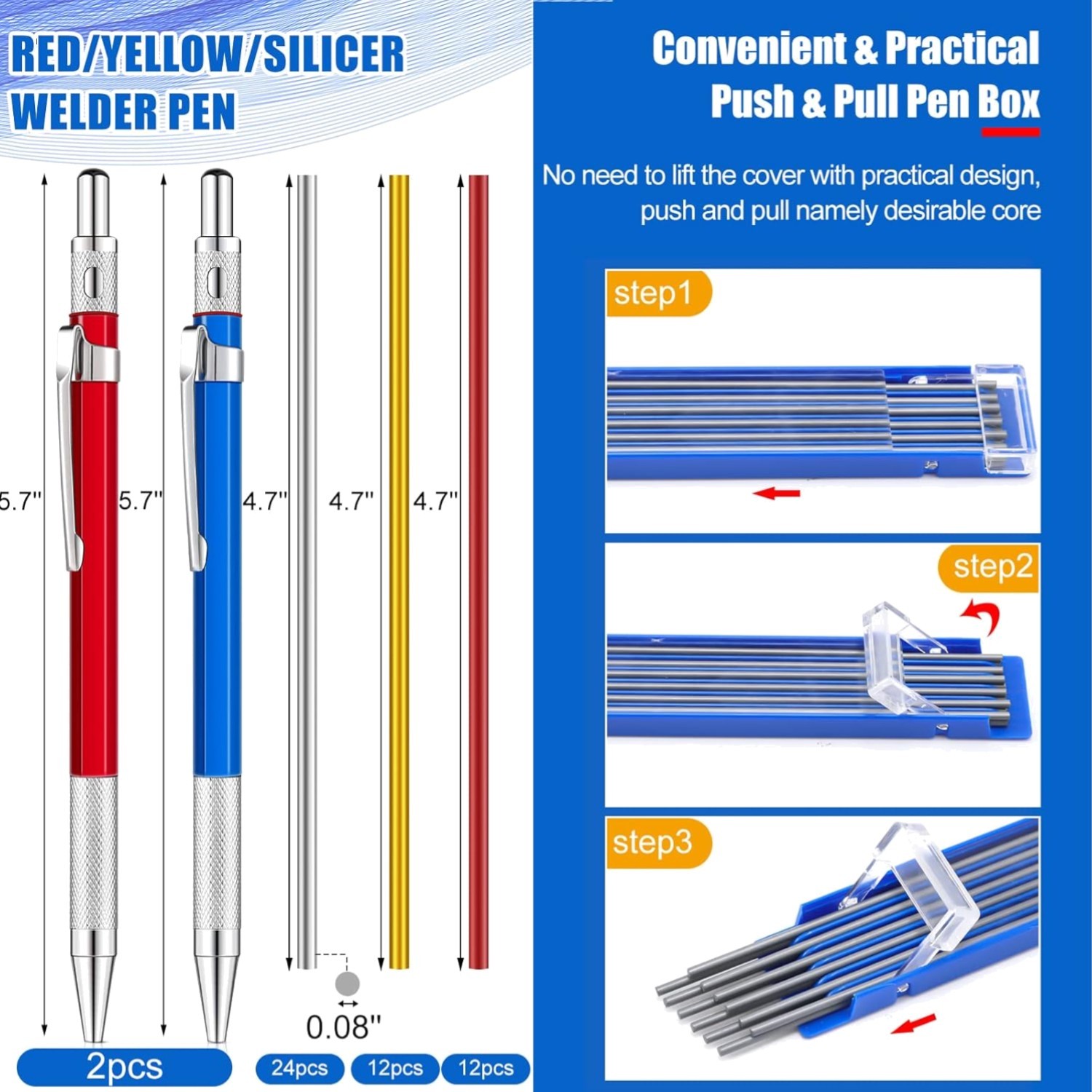 Easy-To-Use 2 Pcs Welder’s Mechanical Pencils with Built-in Sharpener & Refills
