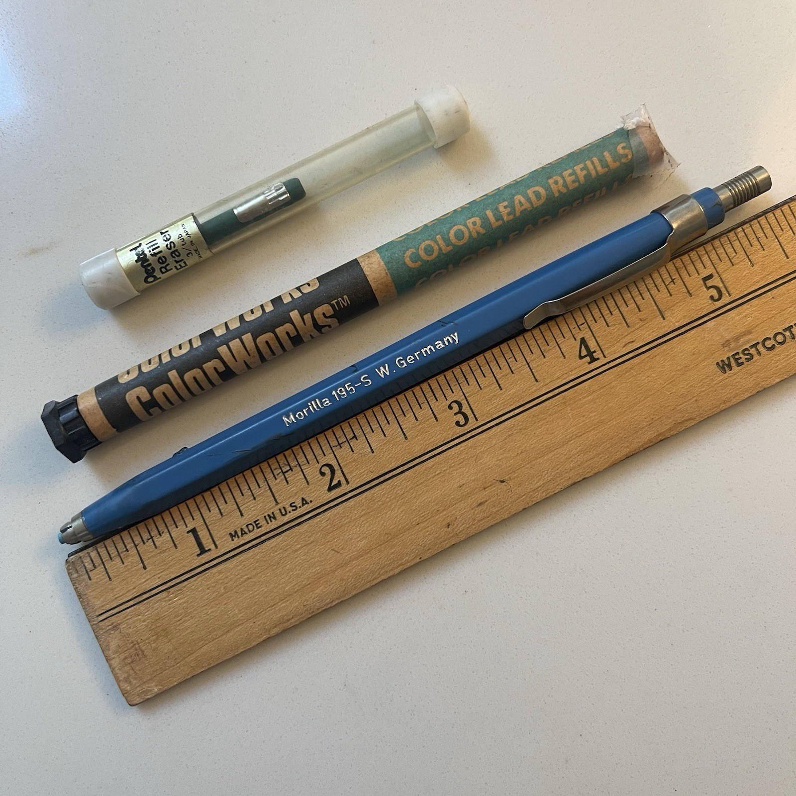 Vintage Drawing Lot Morilla Mechanical Pencil 195-S, Blue Red Green Leads