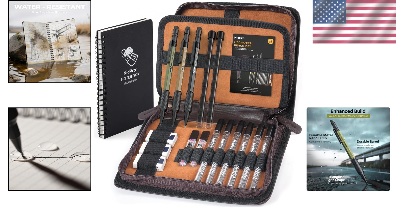Outdoor Drafting Set with Waterproof Notebooks, 1.3mm Leads