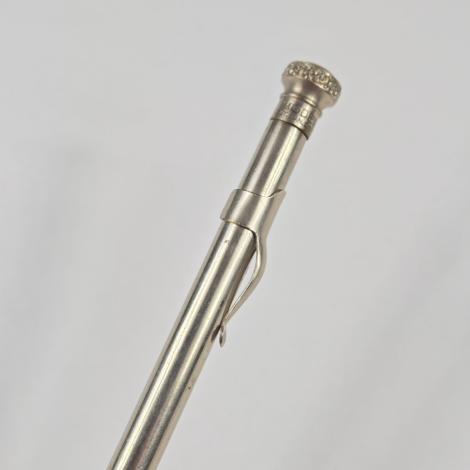 Modern Mechanical Twist Pencil Antique 1920s Silver Tone Paisley Top Working