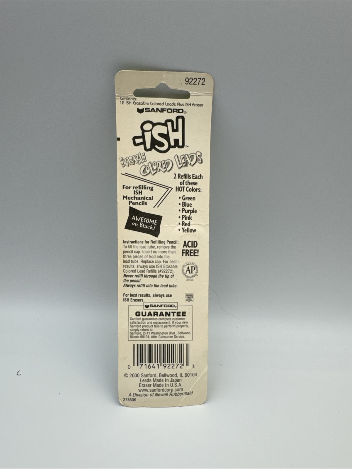 ISH SANFORD Vintage 6 Colors Erasable Colored Lead Refill NOS 2001 +2erasers