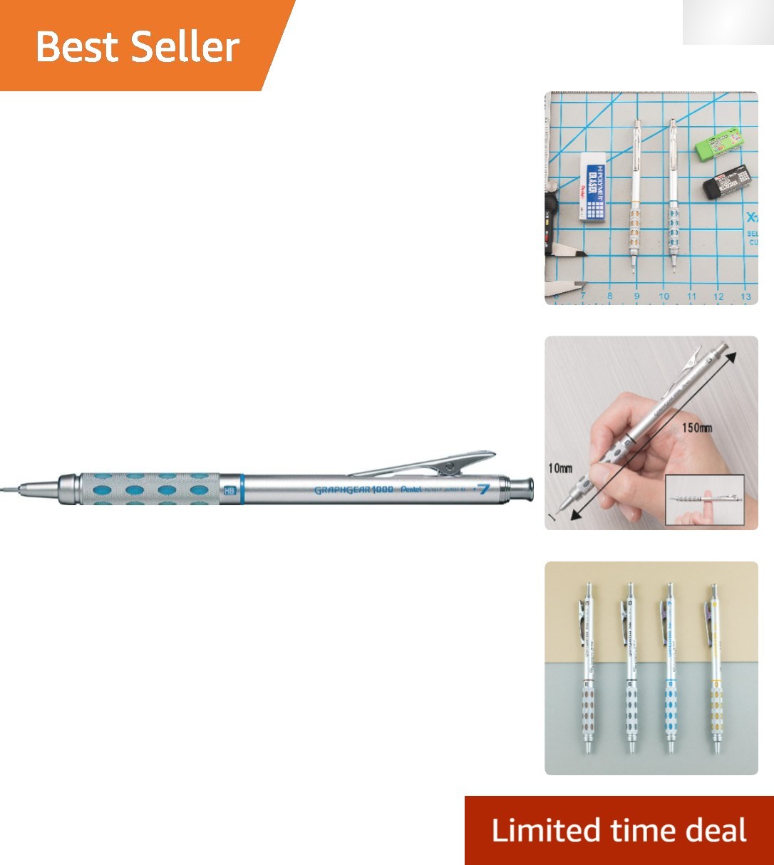 Graph Gear 1000 Mechanical Pencil, 0.7mm HB Lead, Eraser Cap – Ideal for Artists