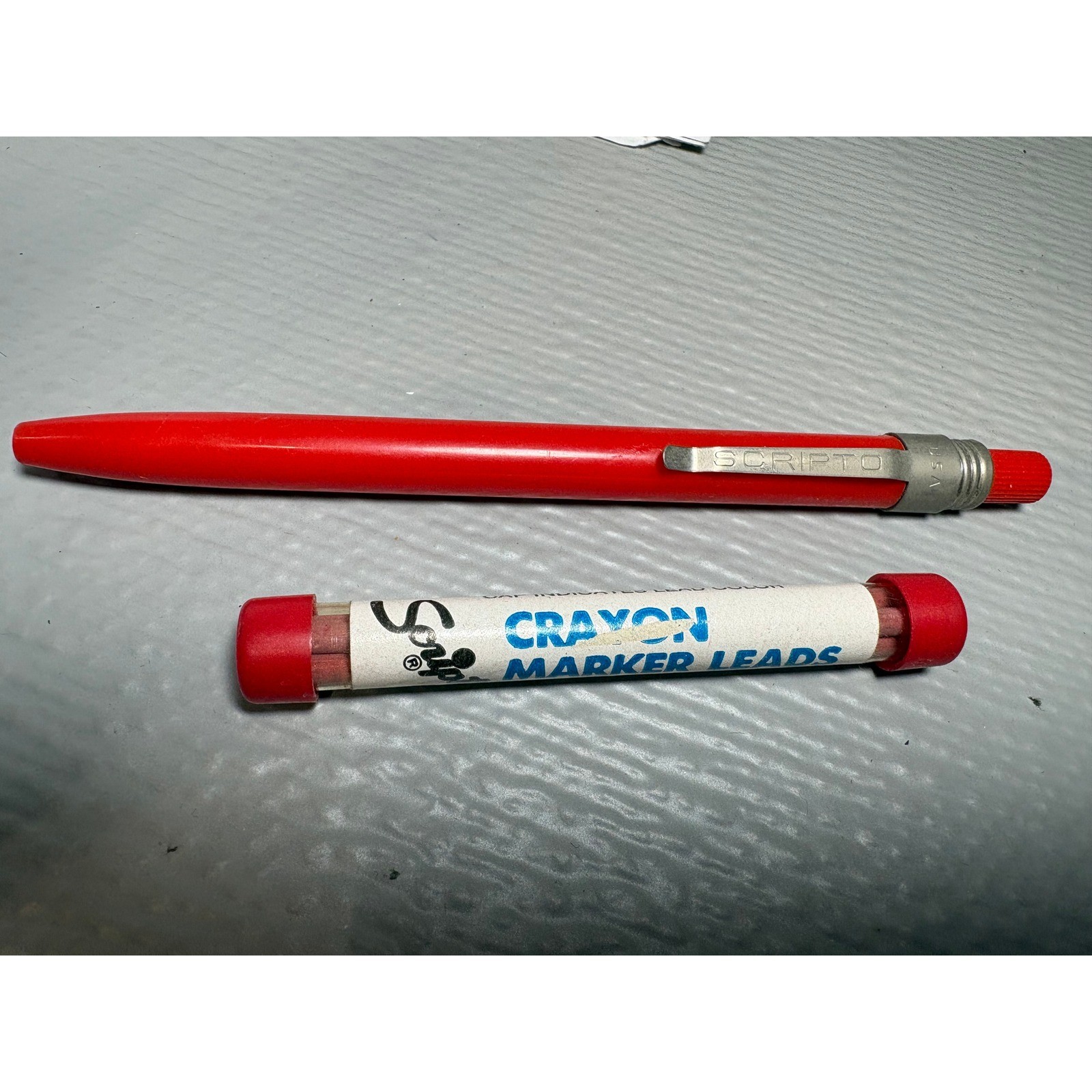 Vintage Scripto Red Mechanical Crayon Marker Pencil with G920 Lead Refills USA