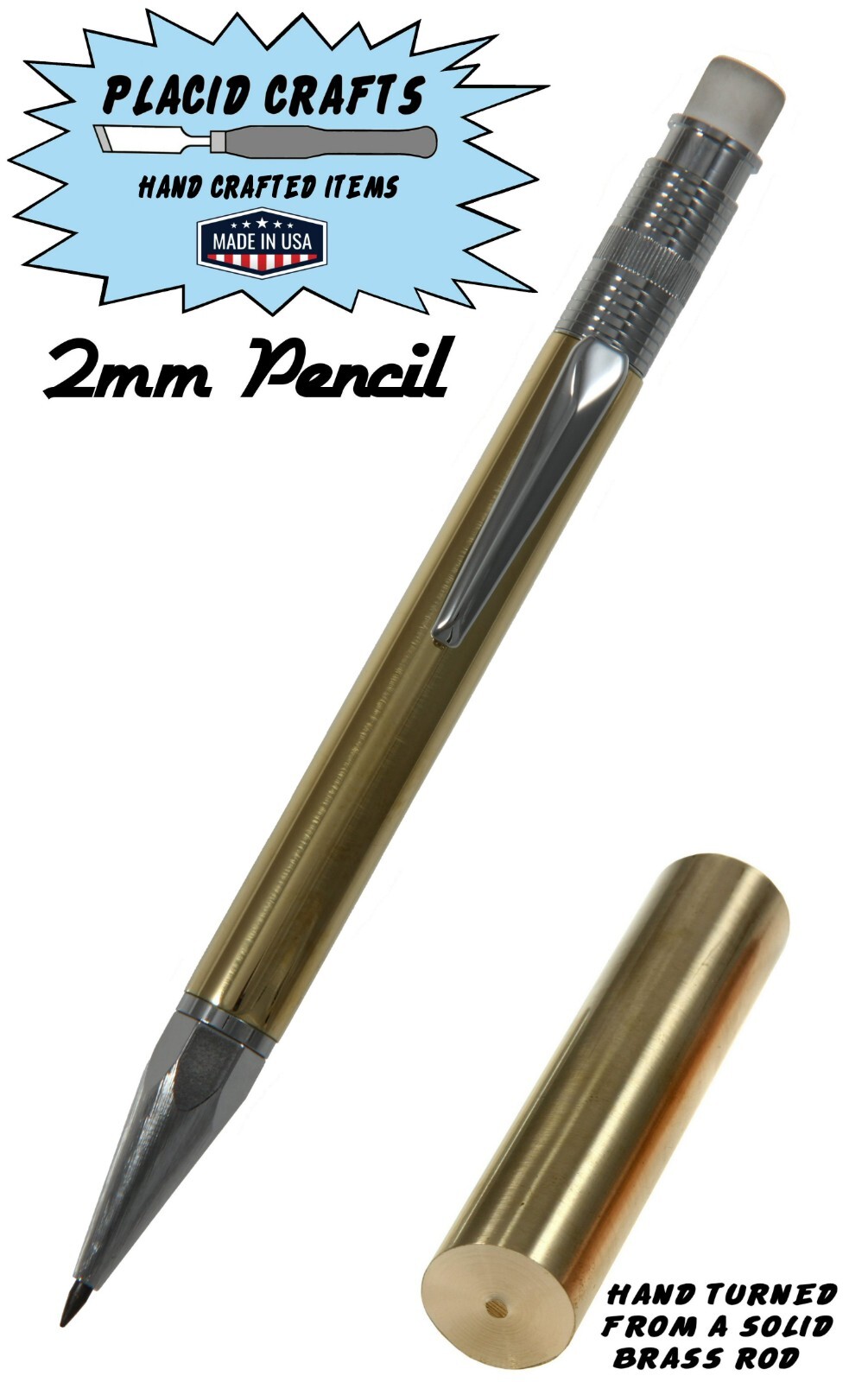 Throw Back Handcrafted 2mm Pencil in Chrome with a Raw Brass Body / #189