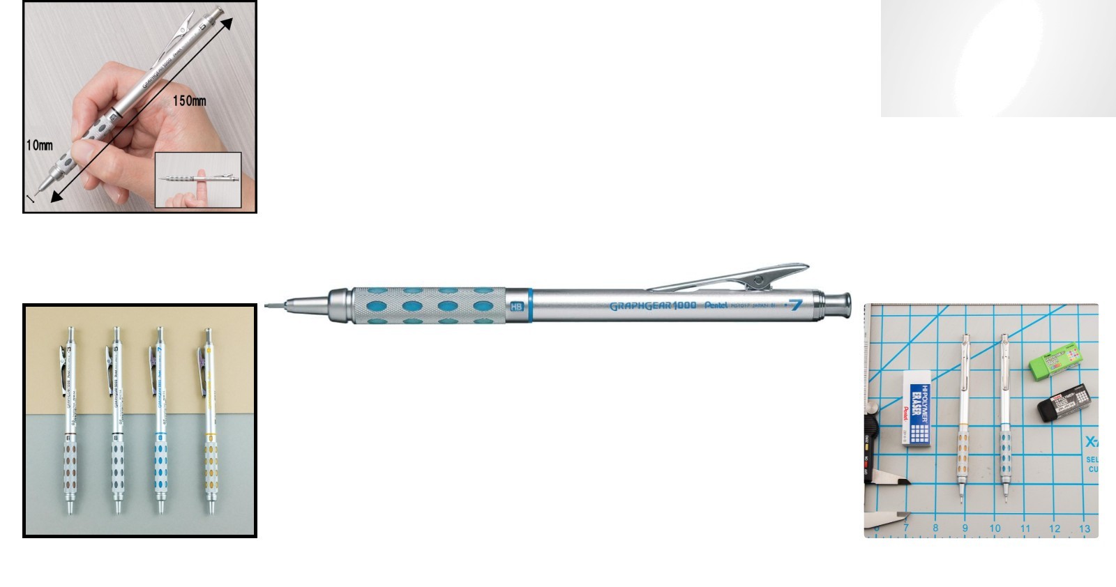 Graph Gear 1000 Mechanical Pencil, 0.7mm HB Lead, Eraser Cap – Ideal for Artists