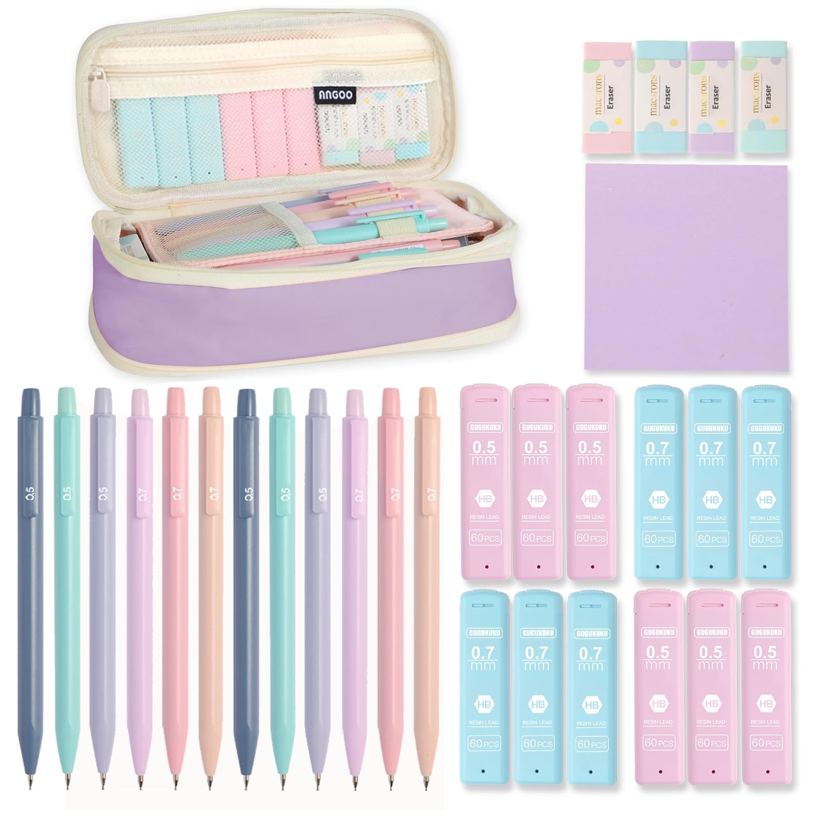 Aesthetic Supplies with Cute Pencil Case, 12x Pastel Mechanical Pencils 0.5 &…
