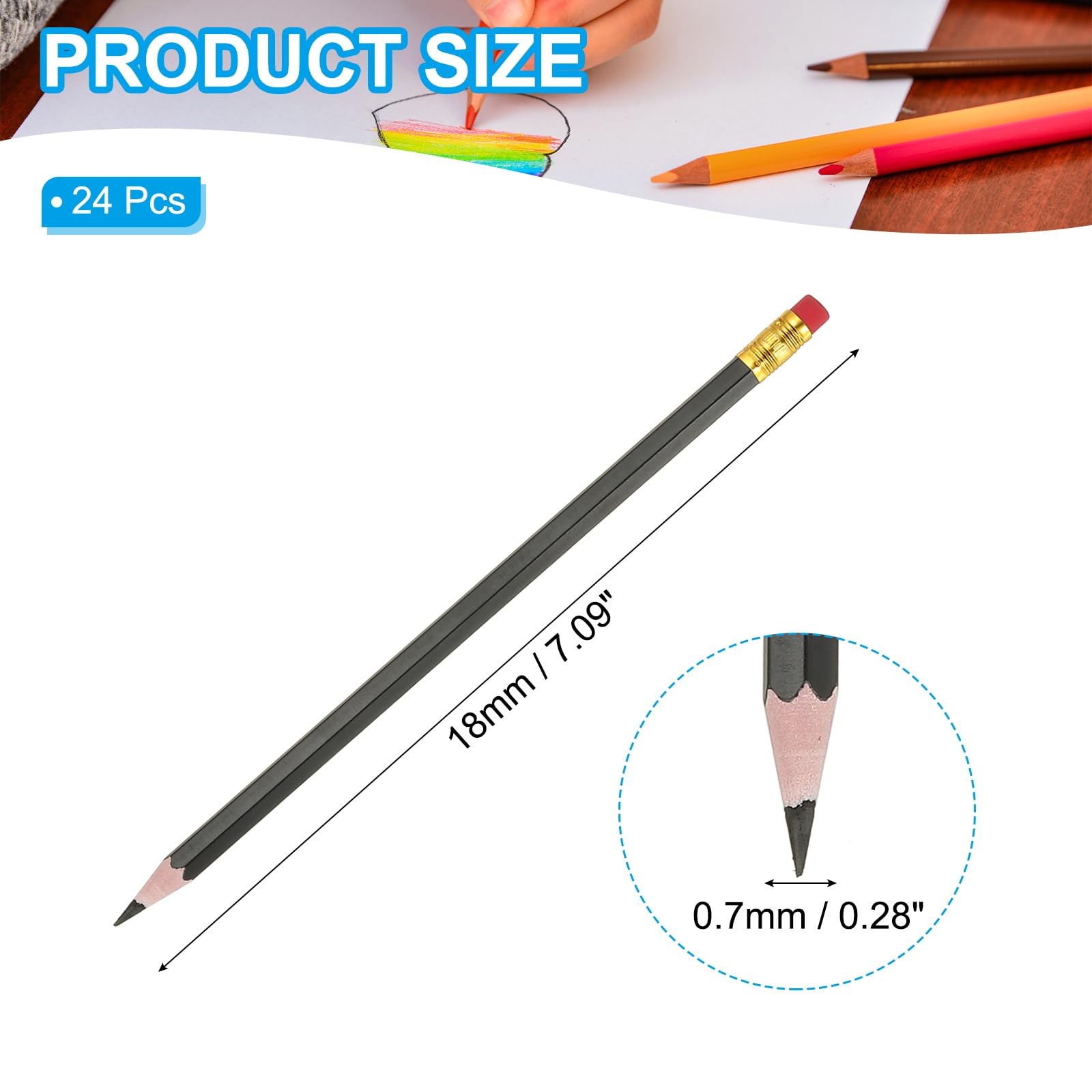PATIKIL Erasable Colored Pencils, 24 Pcs Oil Color Pencils with Erasers Black