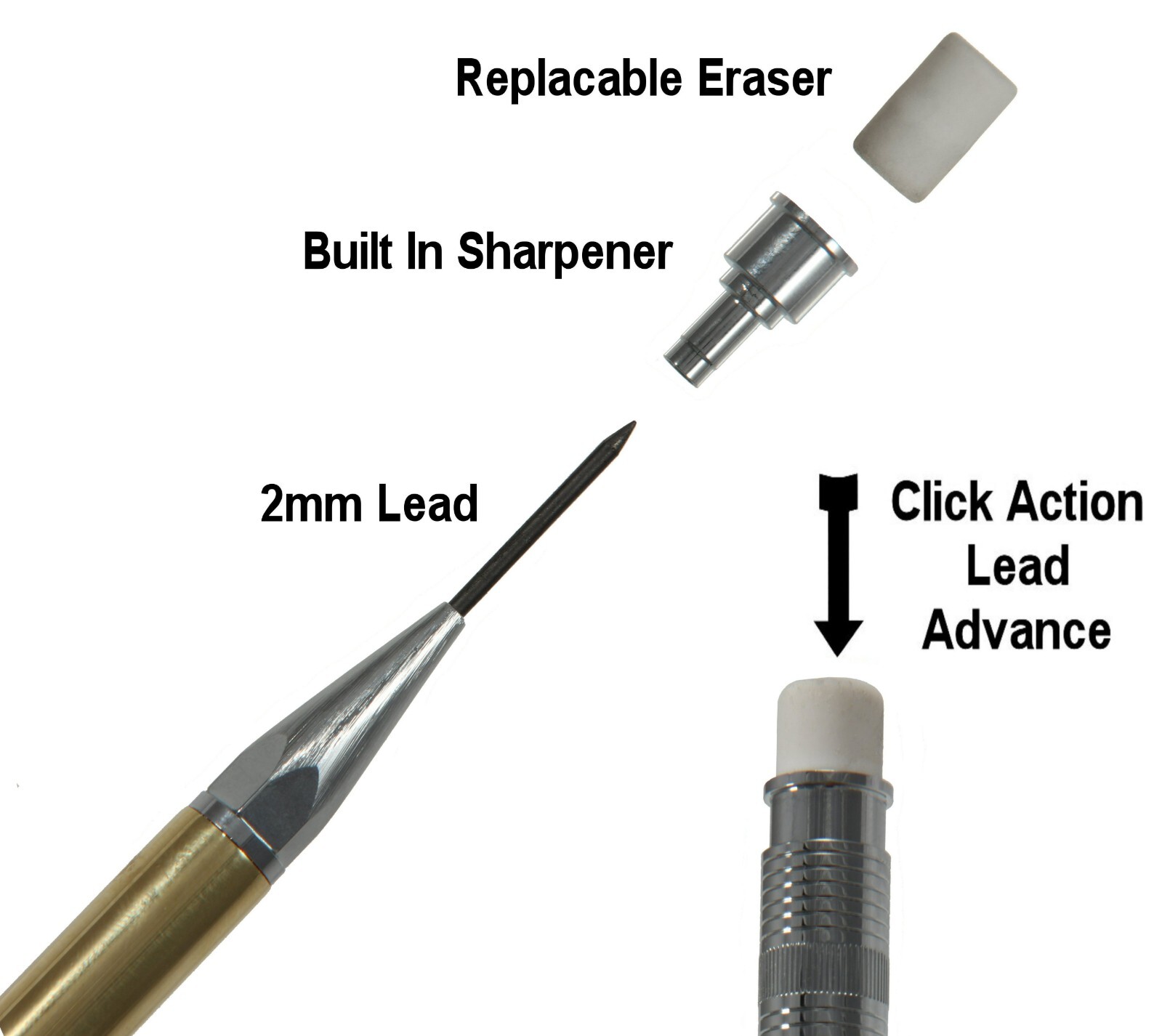 Throw Back Handcrafted 2mm Pencil in Chrome with a Raw Brass Body / #189