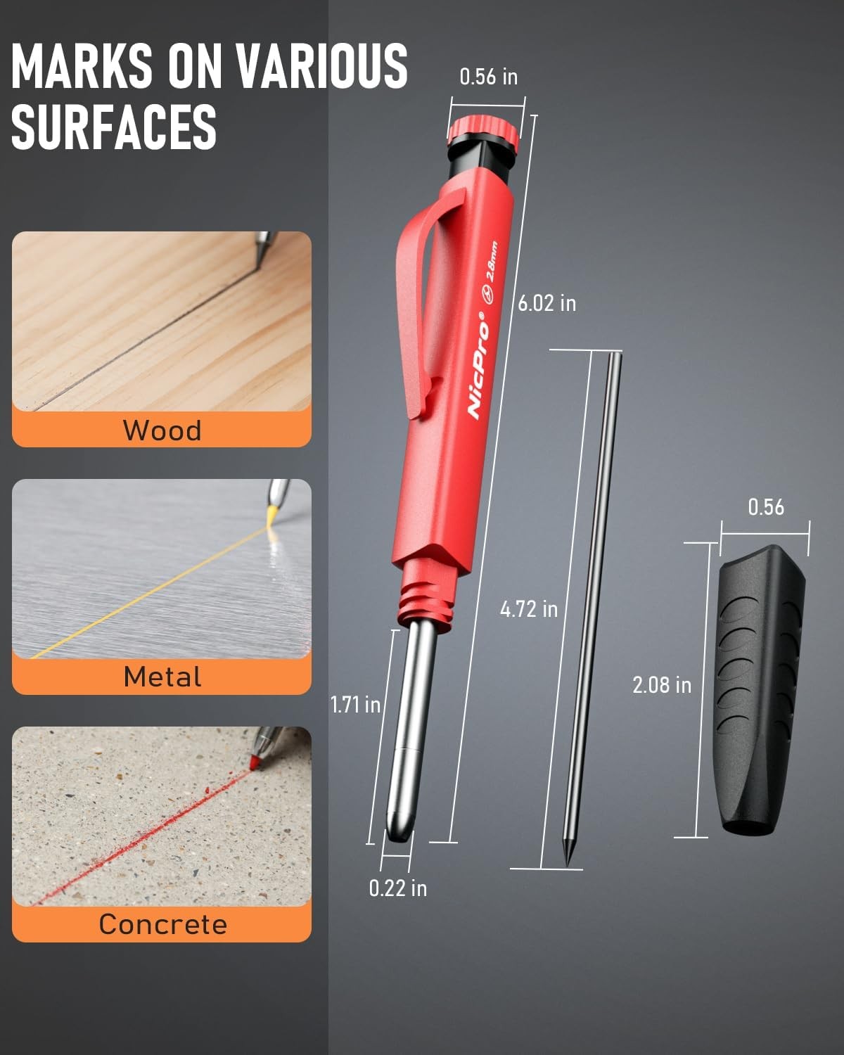 2 Pack Carpenter Pencil Set with Sharpener & Finger Grip, Mechanical Woodworking
