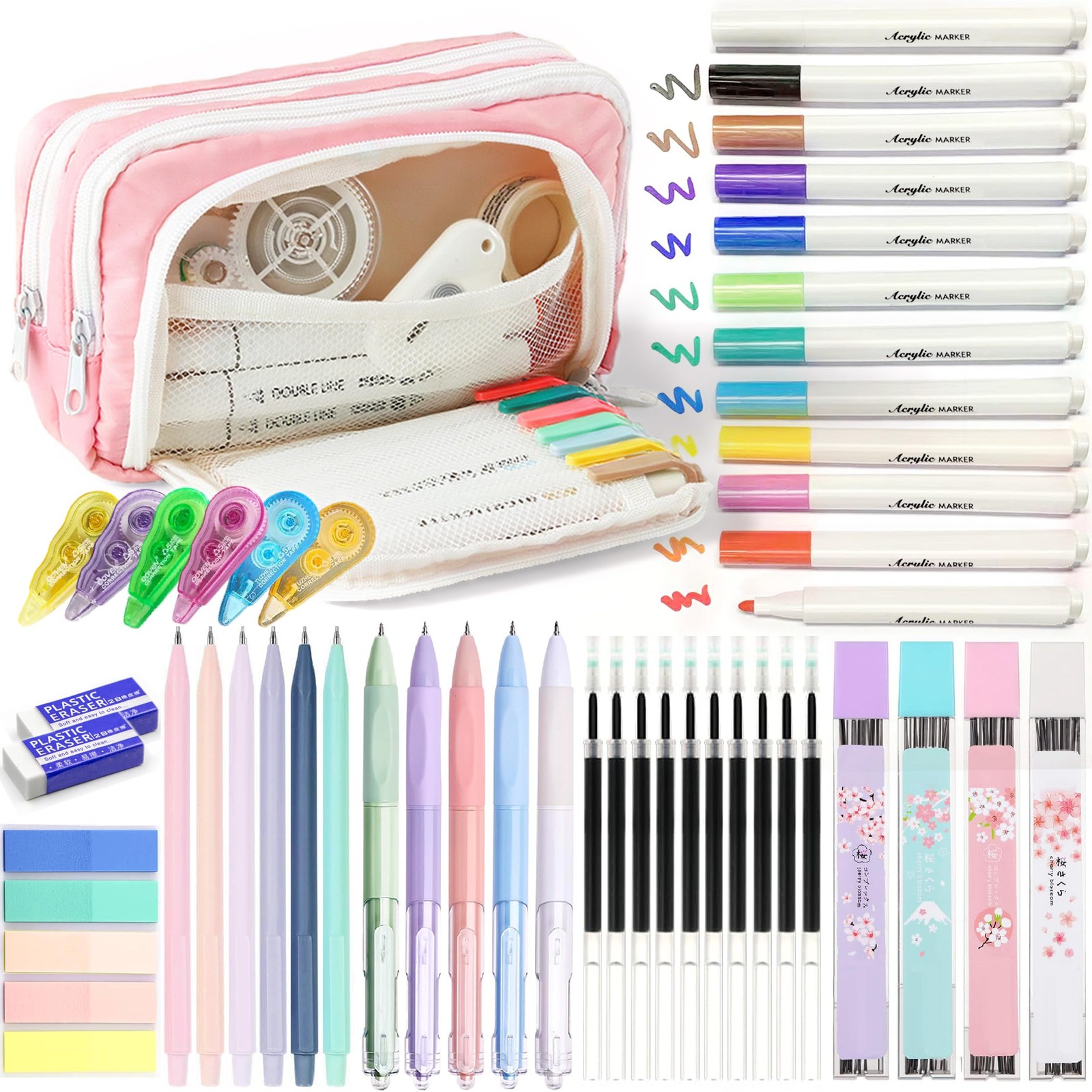 42 PCS Aesthetic School Supplies Large Pencil Case Marker Gel Pen Set