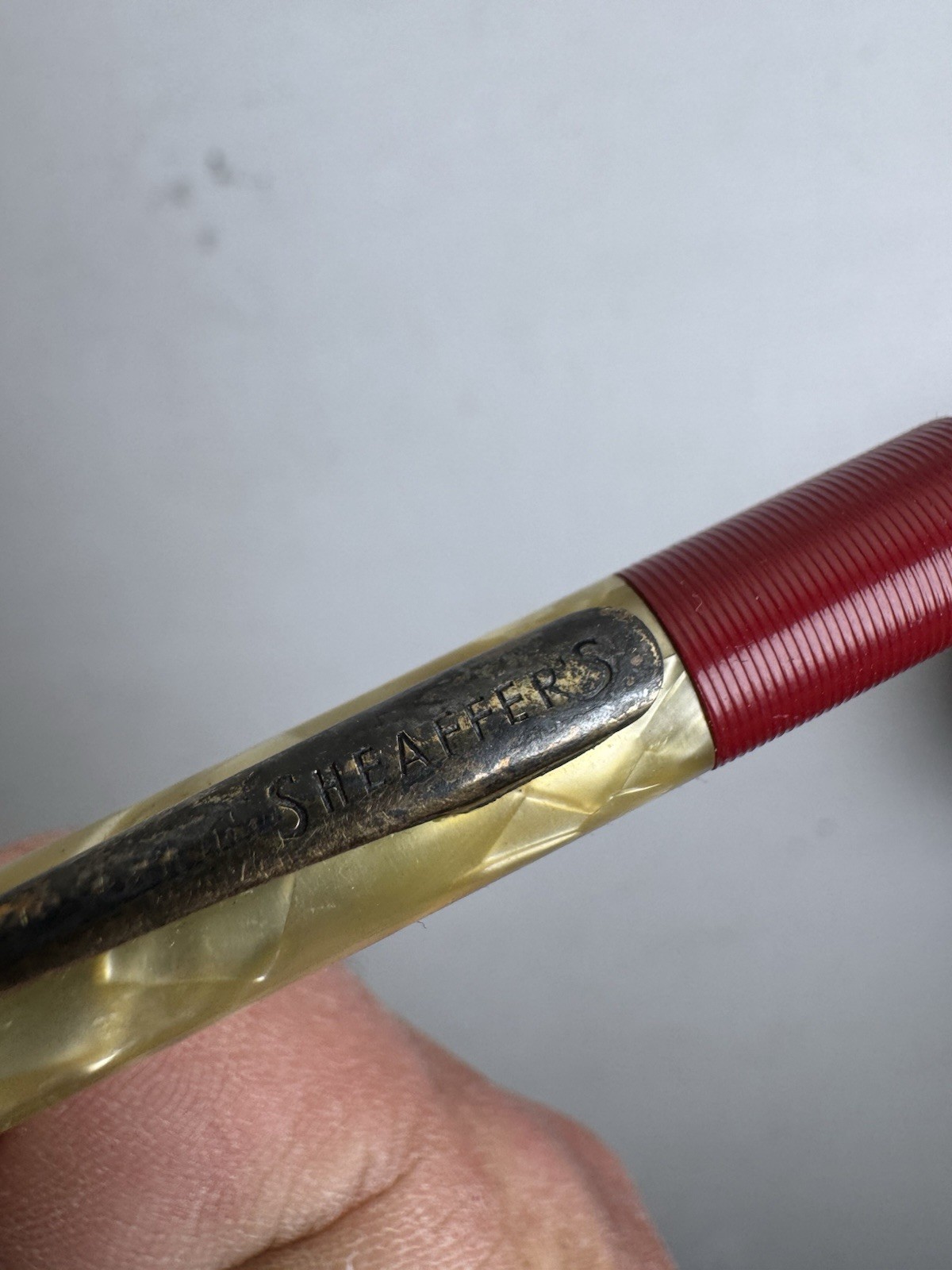 Vintage Sheaffer’s Mechanical Pencil Crimson Red & Pearl Marbled #150 USA Made