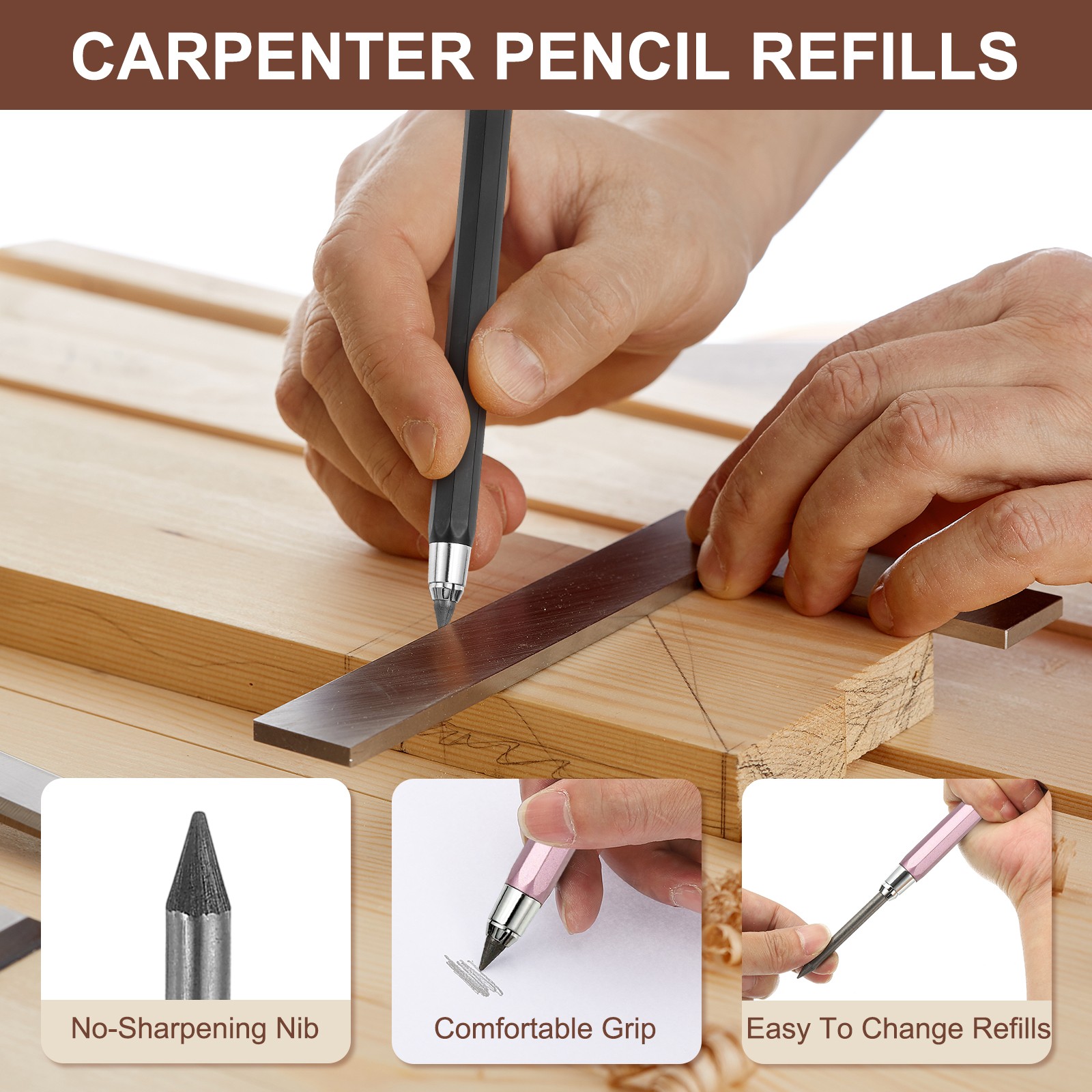 5.6mm Mechanical Carpenter Pencil with 4 Refills for Pencil Architect, Pink