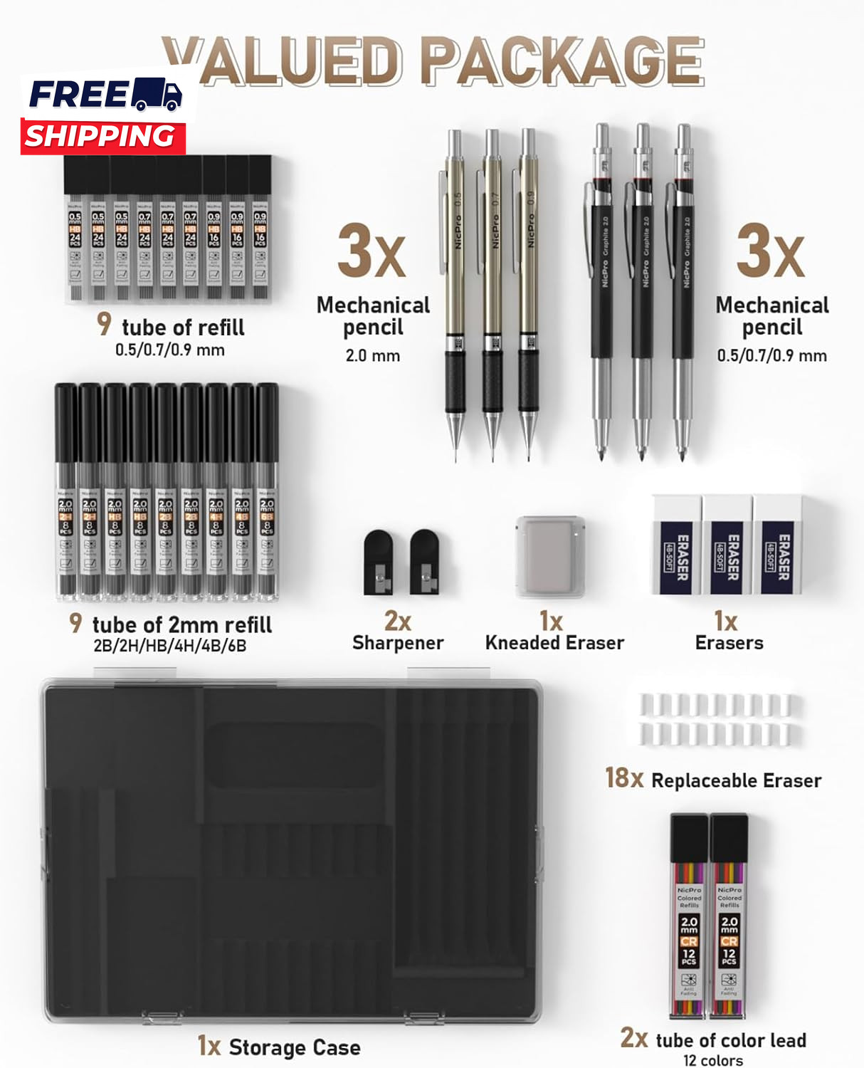 35PCS Art Mechanical Pencil Set 3 PCS Metal Drafting Pencil 0.5 Mm & 0.7 Mm & 0.