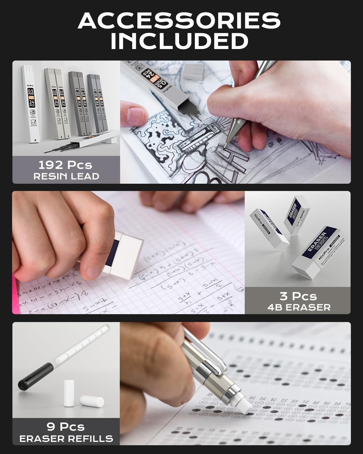 Elegant 8-Pack MB1000 Metal Mechanical Pencil Set: Ideal for Artists & Writers