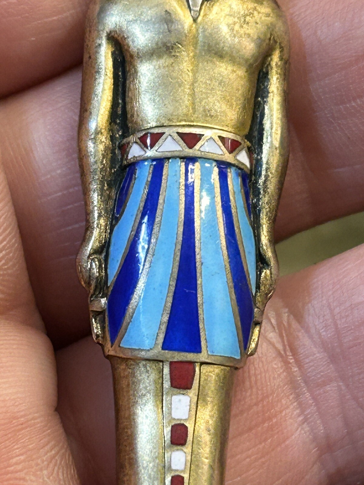 1920s British Egyptian Revival Sterling Enamel Retractable Pencil Brit Hallmarks