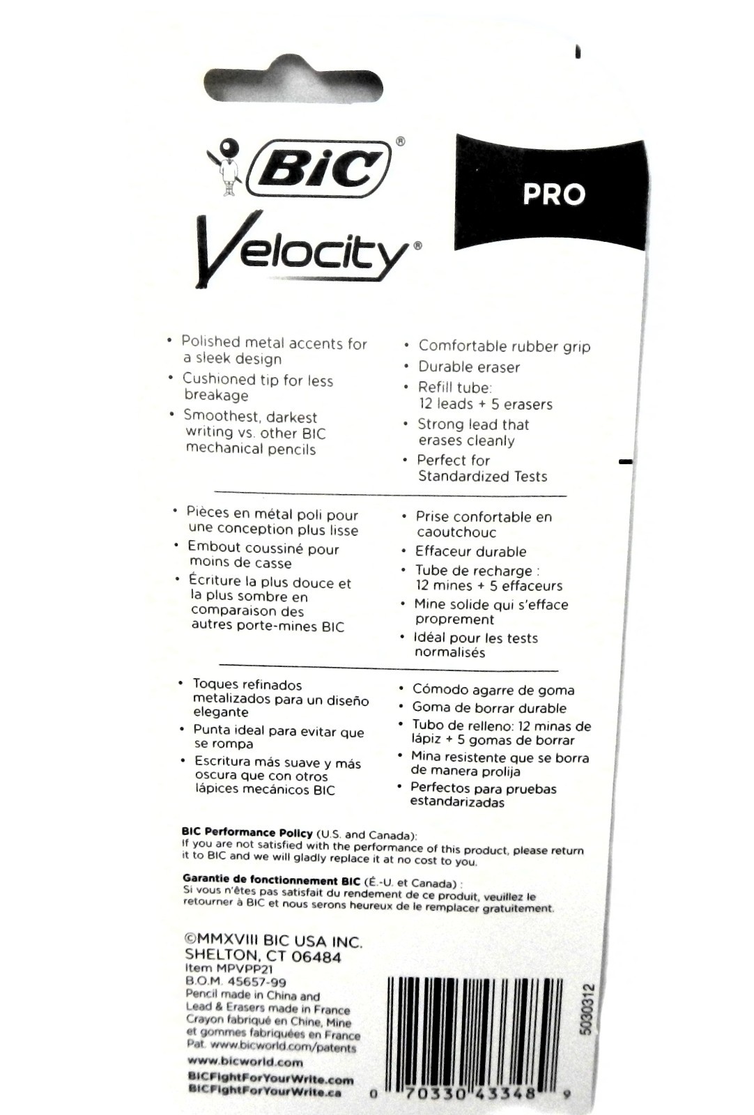 BIC Velocity 43348 PRO 0.7mm #2 Mechanical Pencil Medium Point 8pk