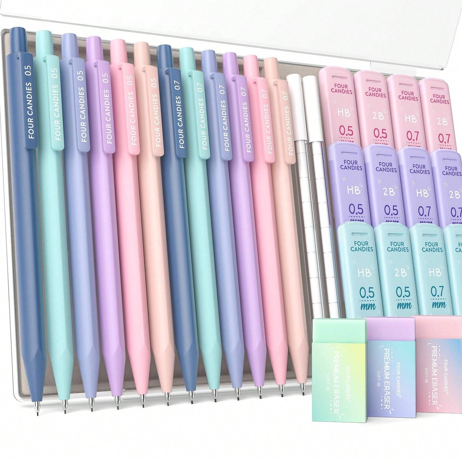 Chic Cute Pastel Mechanical Pencil Set Aesthetic School Writing Kit For Girls